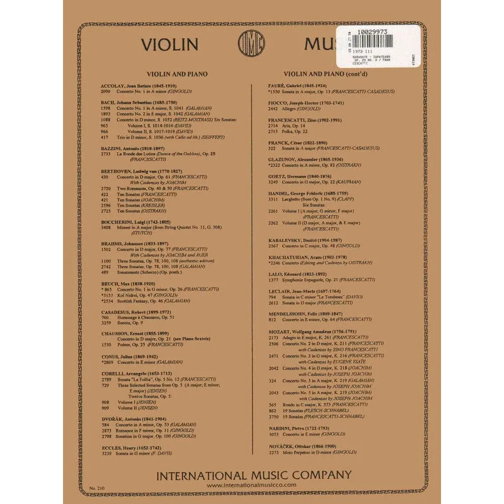 International Zapateado Op 23 Nr 2 Noten Violine Klavier