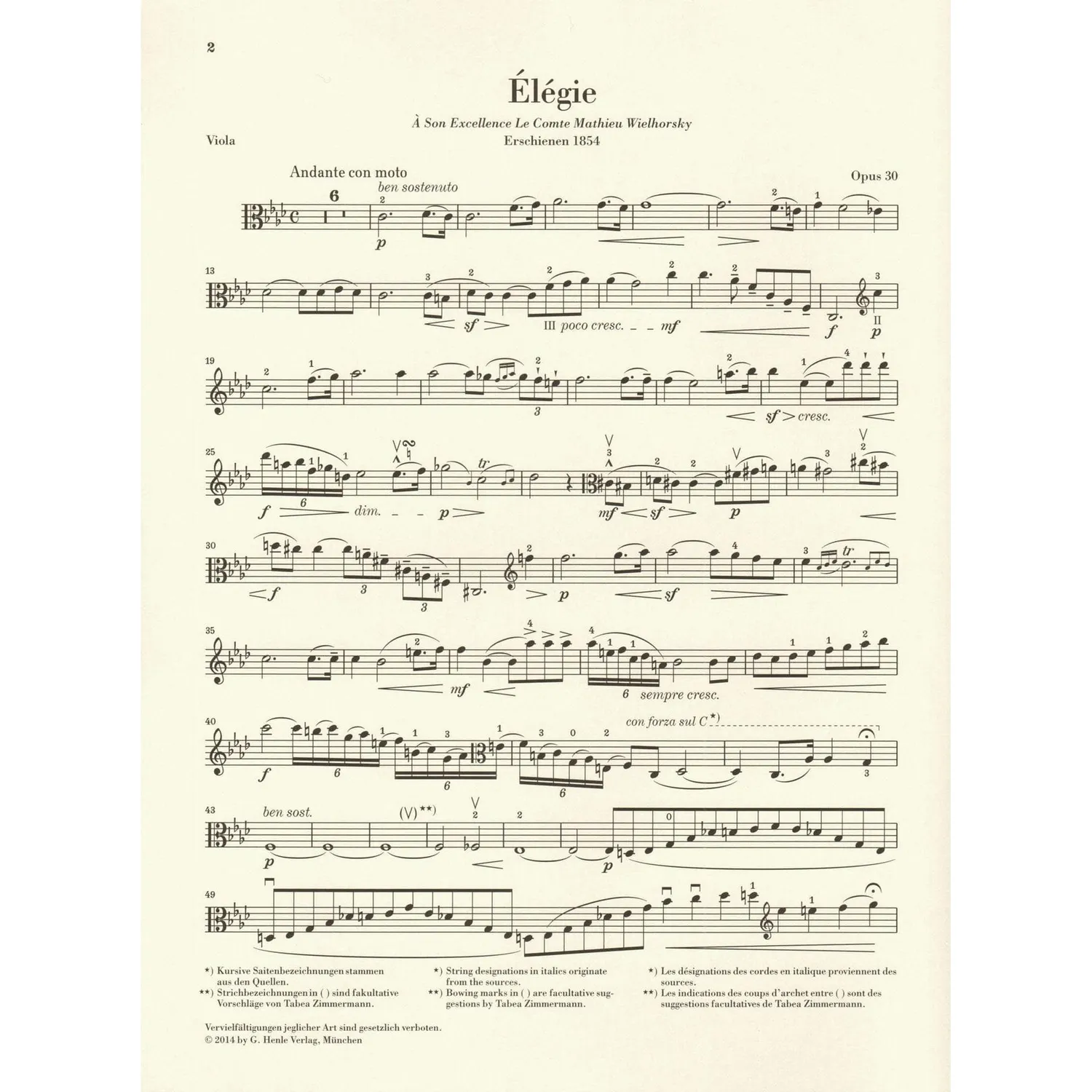 Henle Vieuxtemps Elegie Op. 30 Noten Bratsche Klavier