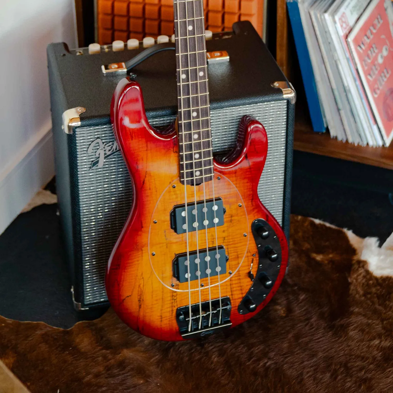 Sterling Standard Series StingRay HH Maple Top E-Bass Blood Orange