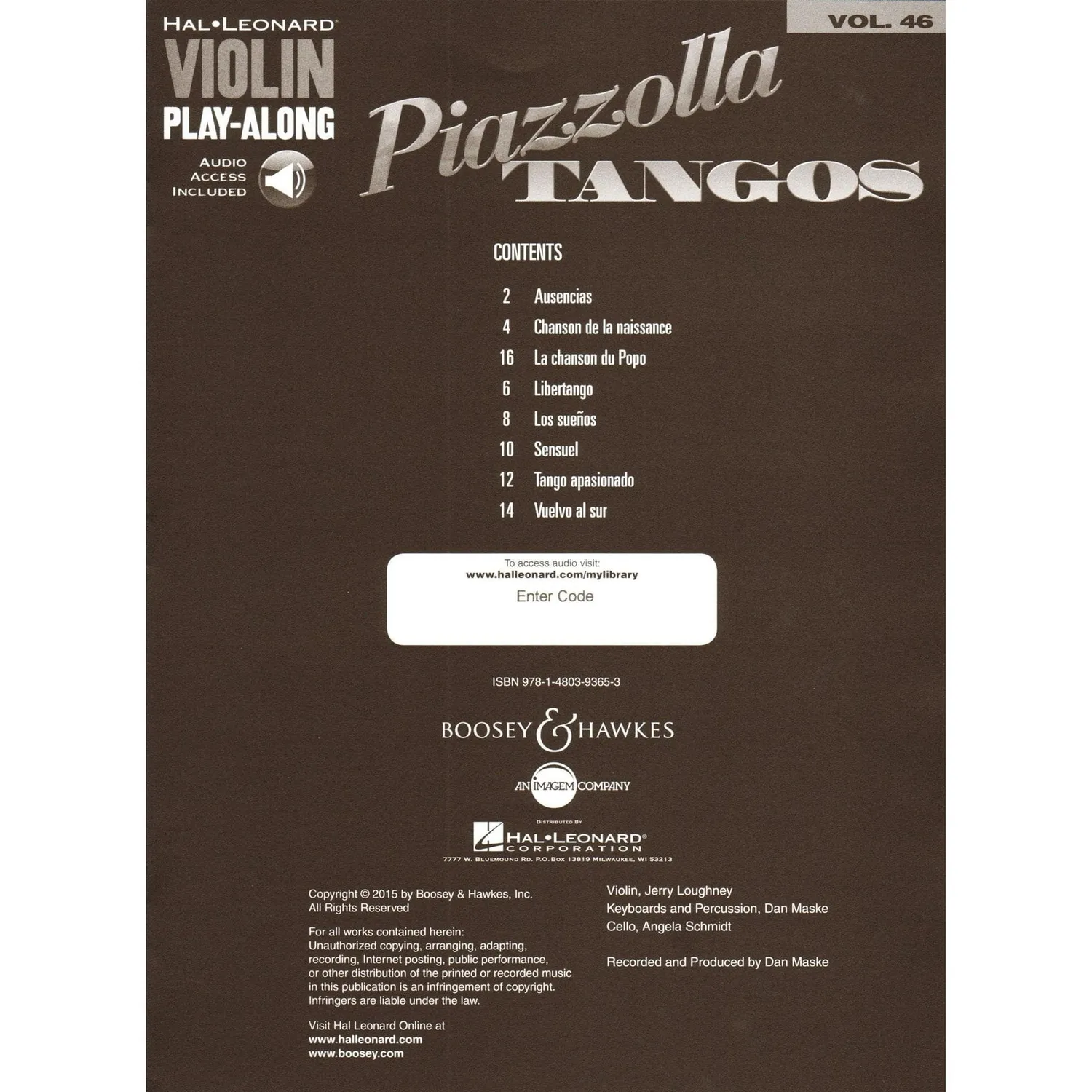 Hal Leonard Piazzolla Tangos Vol. 46 Violinenoten mit Audio