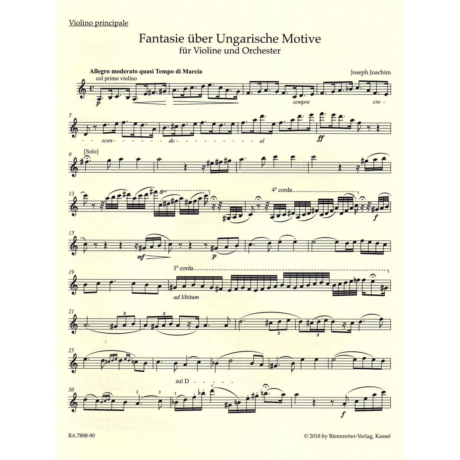 Bärenreiter Joachim Fantasien Violin-Noten Urtext