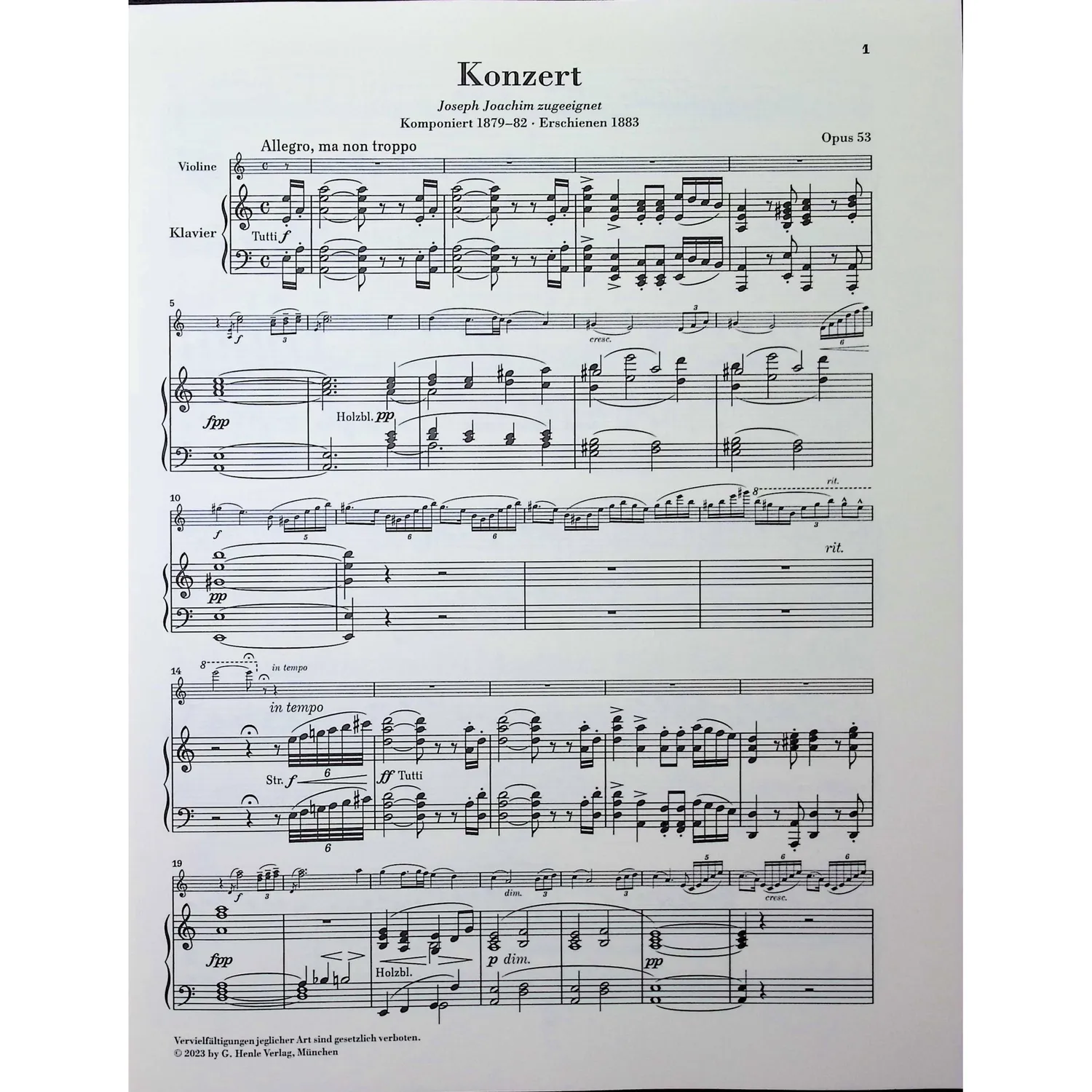 Henle Dvorak Violinkonzert a-Moll Op.53 Noten Klavierauszug