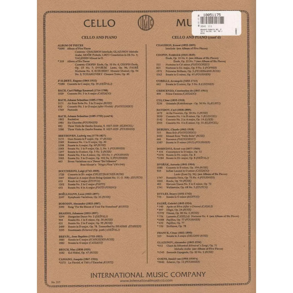 International Brahms Op.99 Cello Noten F-Dur Rose