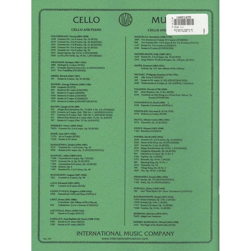International Boccherini Sonate 6 A-Dur G4 Cello Noten Piatti
