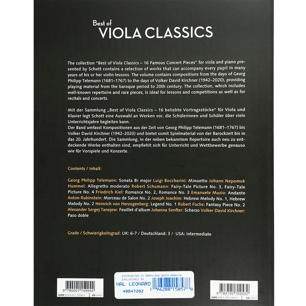 Schott Best of Viola Classics Bratschennoten Klavier 16 Stücke