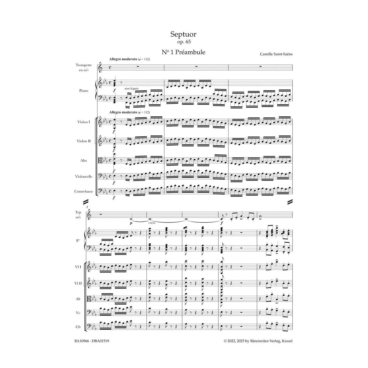Bärenreiter Saint-Saëns Septuor Op.65 Partitur Es-Dur