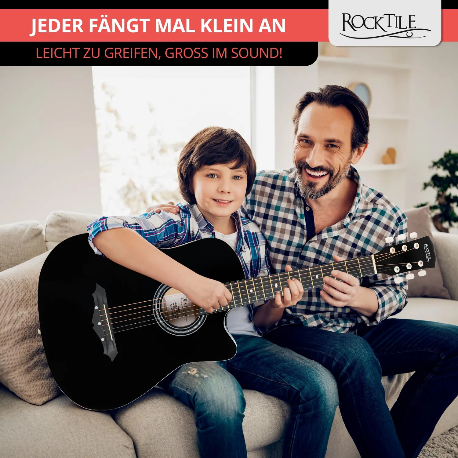 Rocktile WSD-5C-BK Slim Westerngitarre Set Schwarz Dreadnought