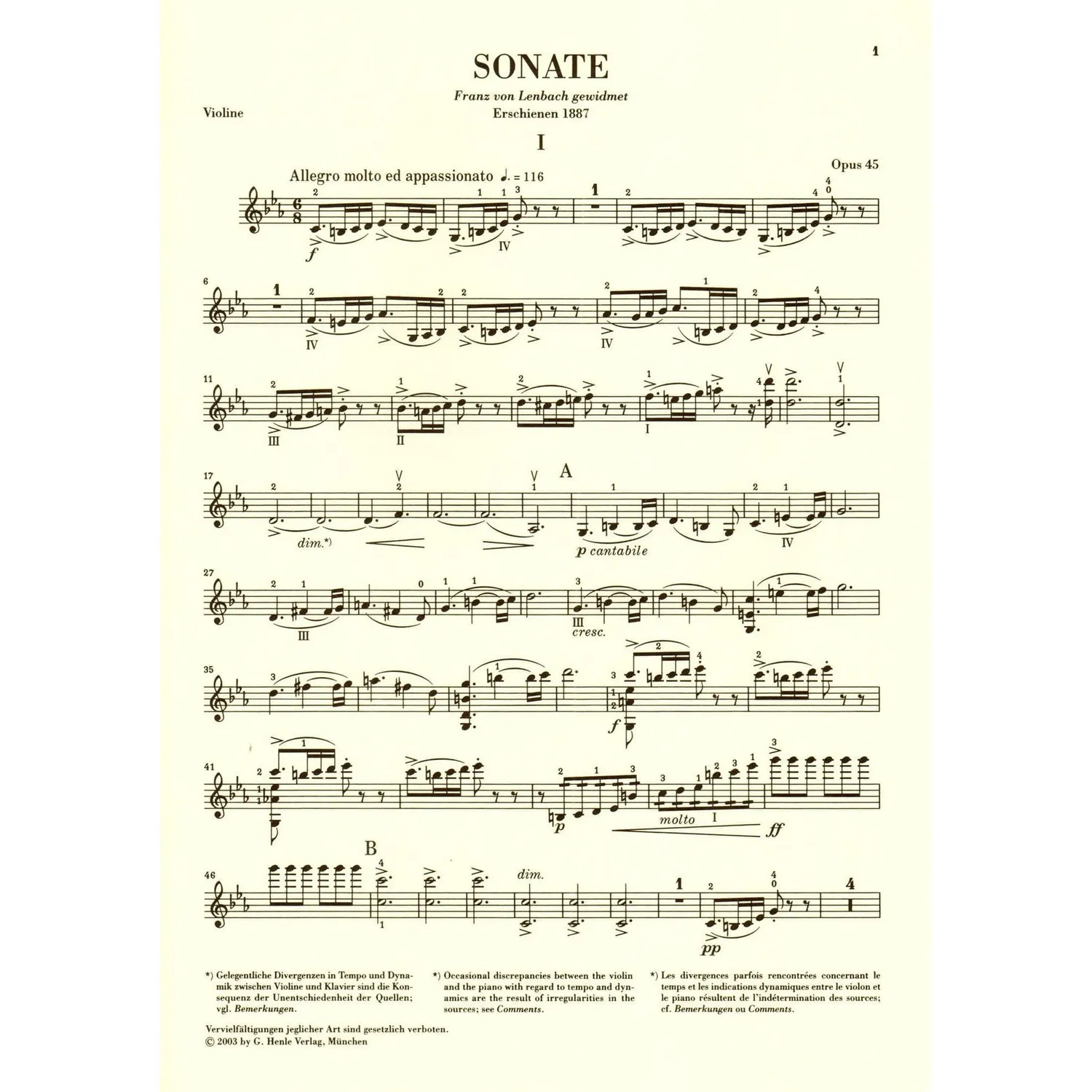Henle Grieg Sonate Nr. 3 c-moll op. 45 Violine Klavier
