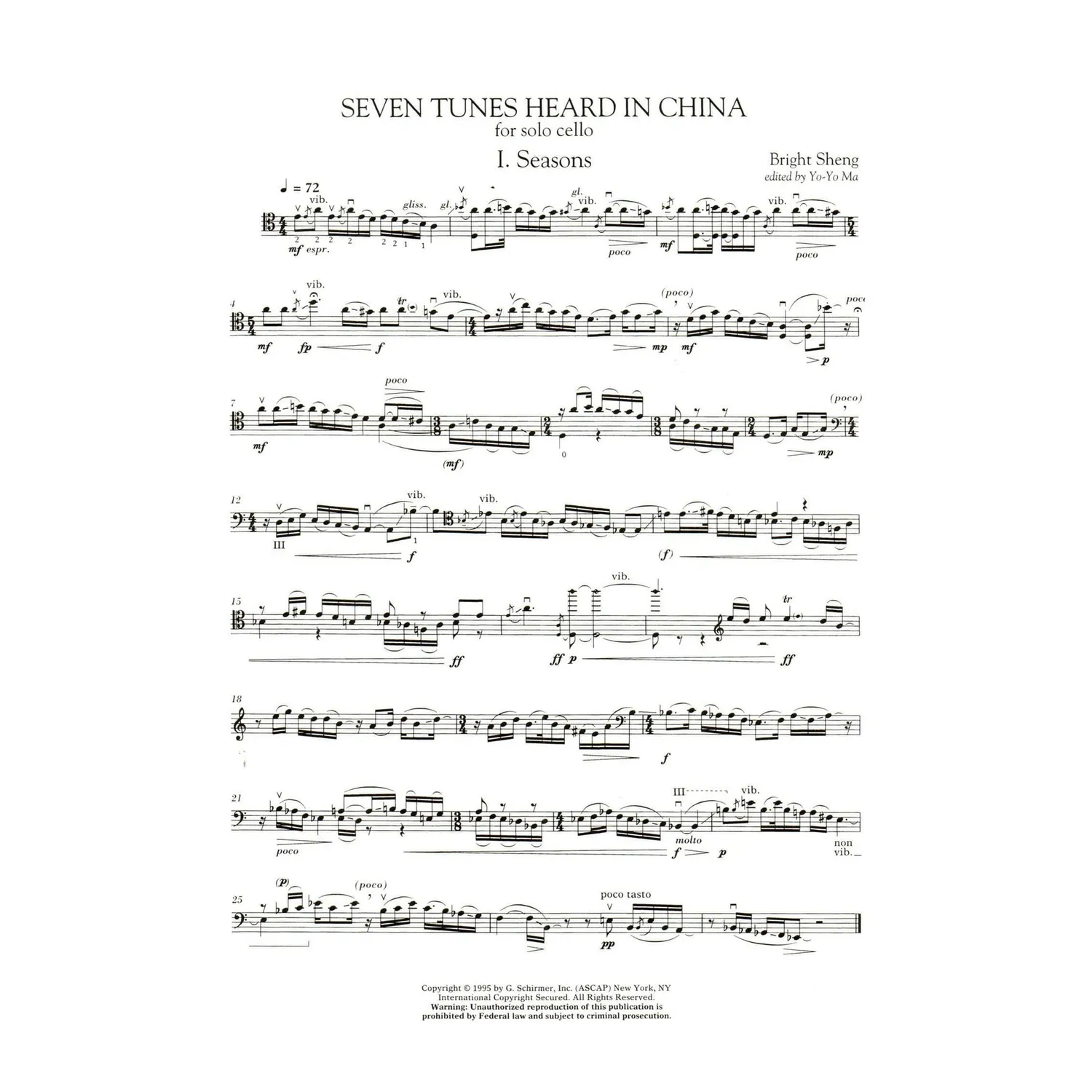 G. Schirmer Sheng Seven Tunes Cellonoten Cello chinesisch