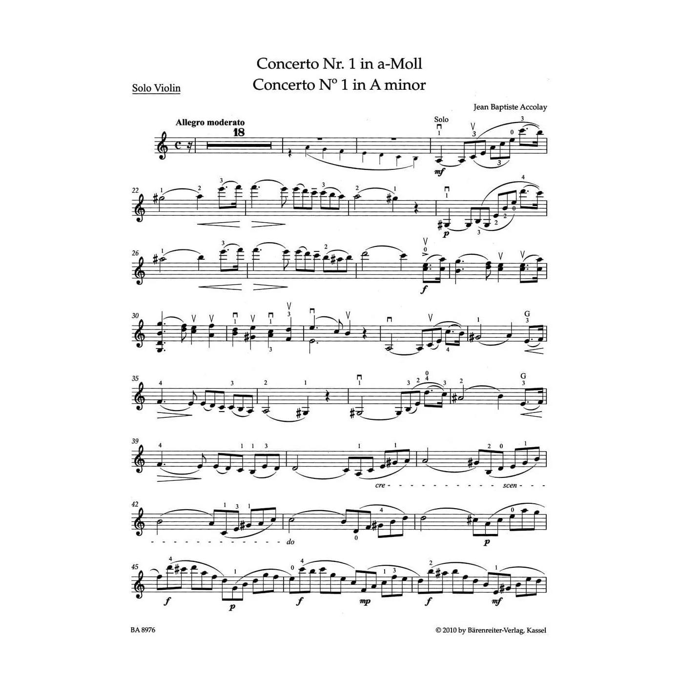 Shar Music Accolay Konzert Nr 1 a-moll Noten Violine Klavier