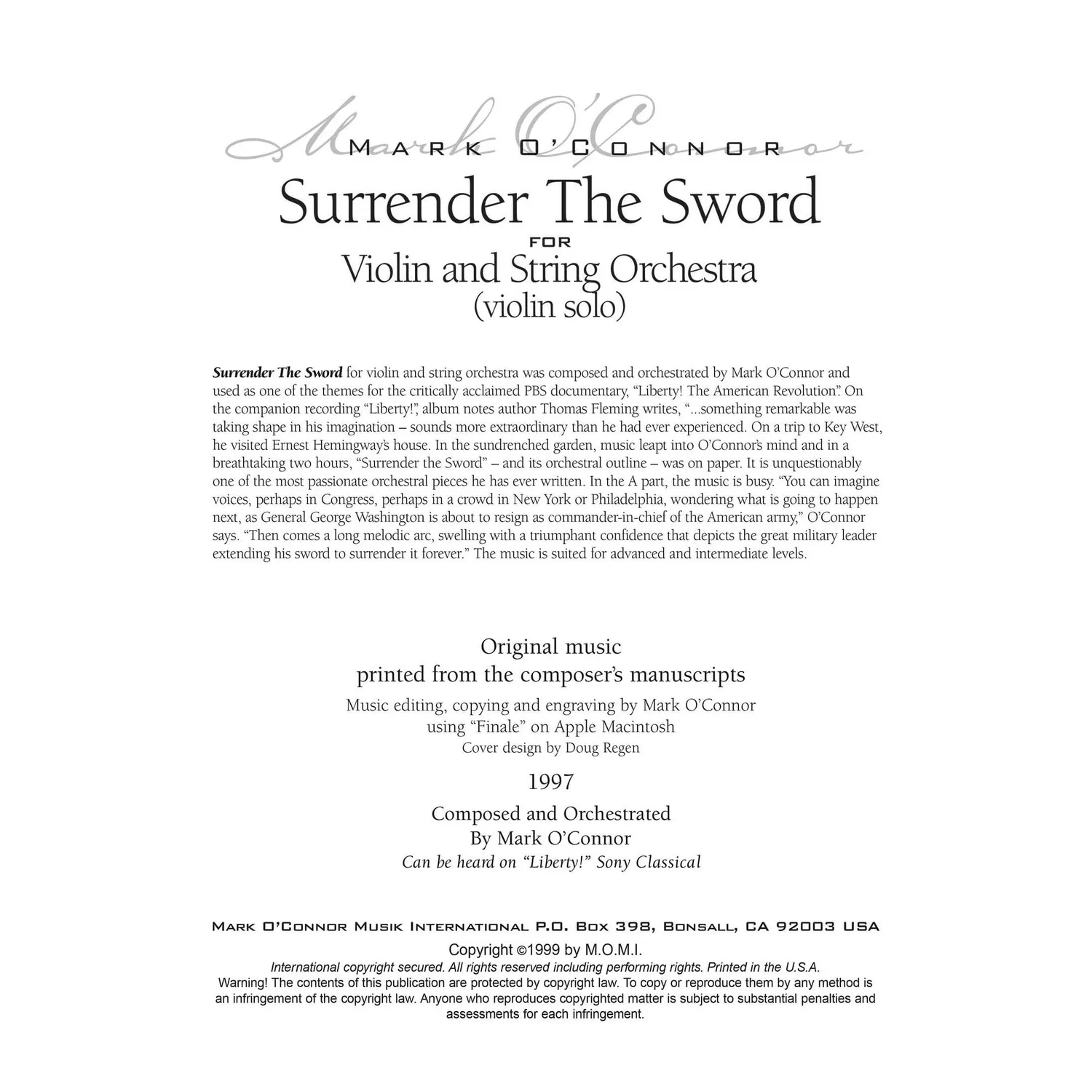 O'Connor Surrender the Sword Violine Solo Noten Download
