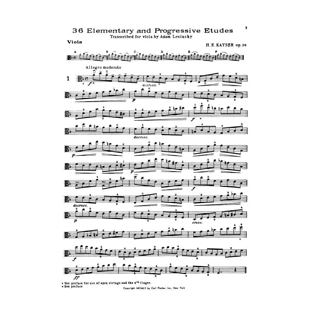 Carl Fischer Kayser Op 20 Bratschen-Noten 36 Etüden