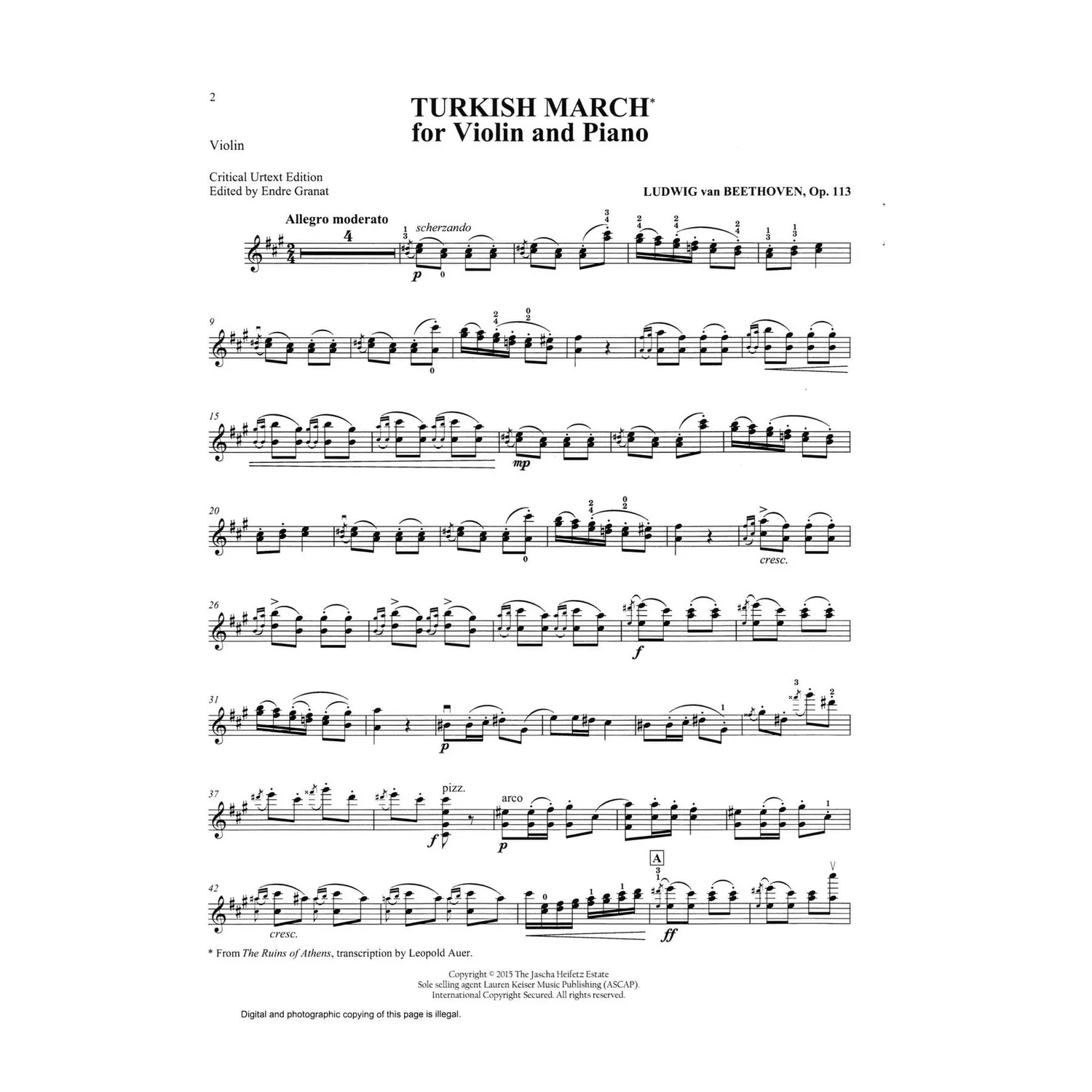 Hal Leonard Heifetz Beethoven Folio Noten Violine Klavier Kadenzen