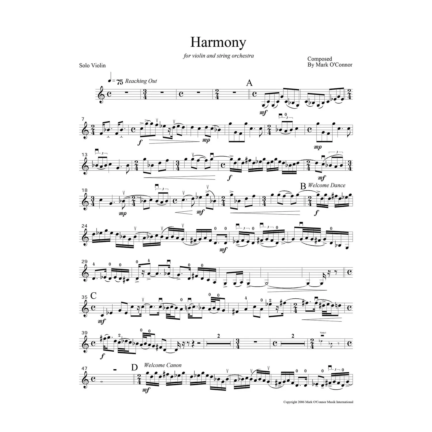 Shar Music O'Connor Harmony Noten für Violine Download