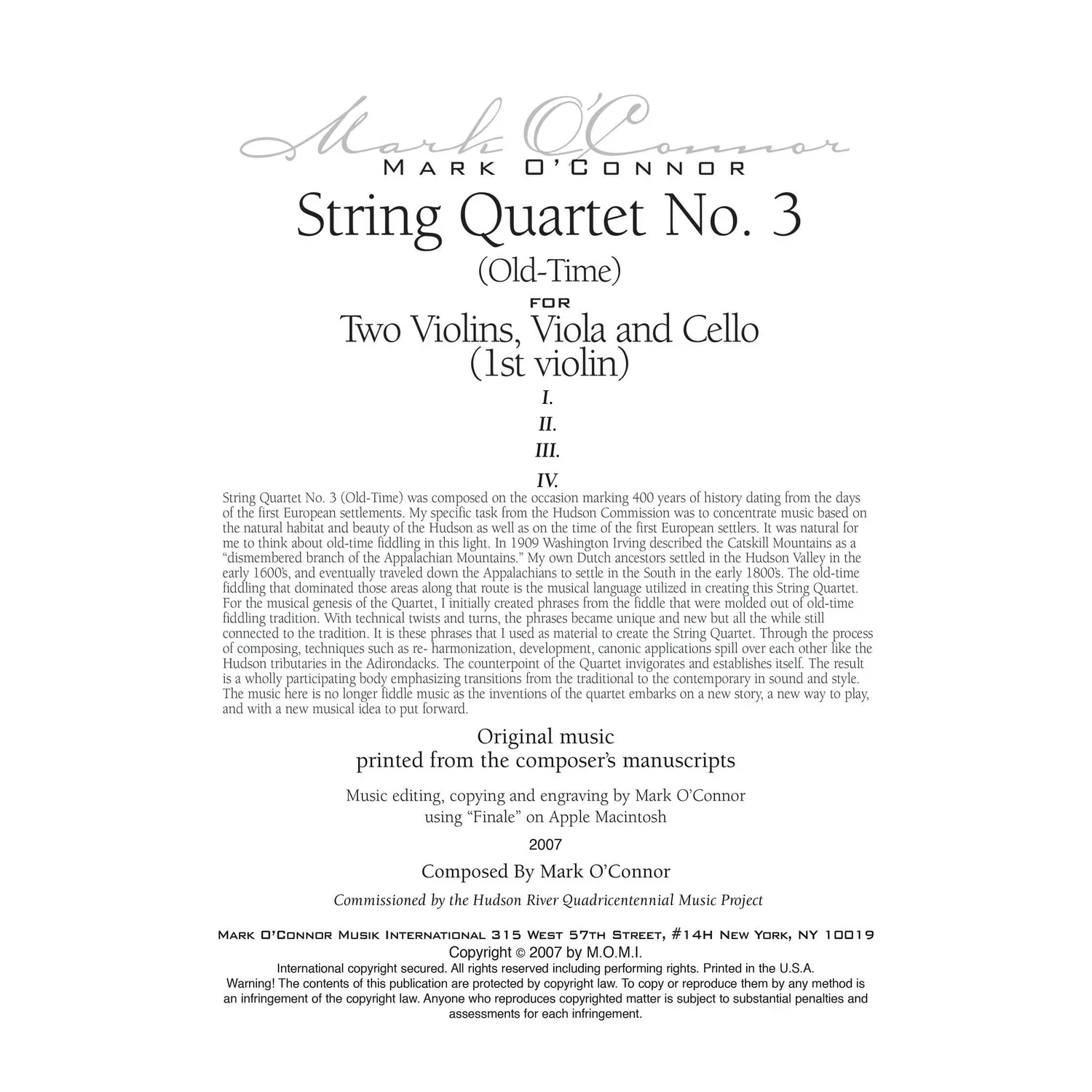 Mark O'Connor Quartet No.3 Old-Time Violine 1 Download