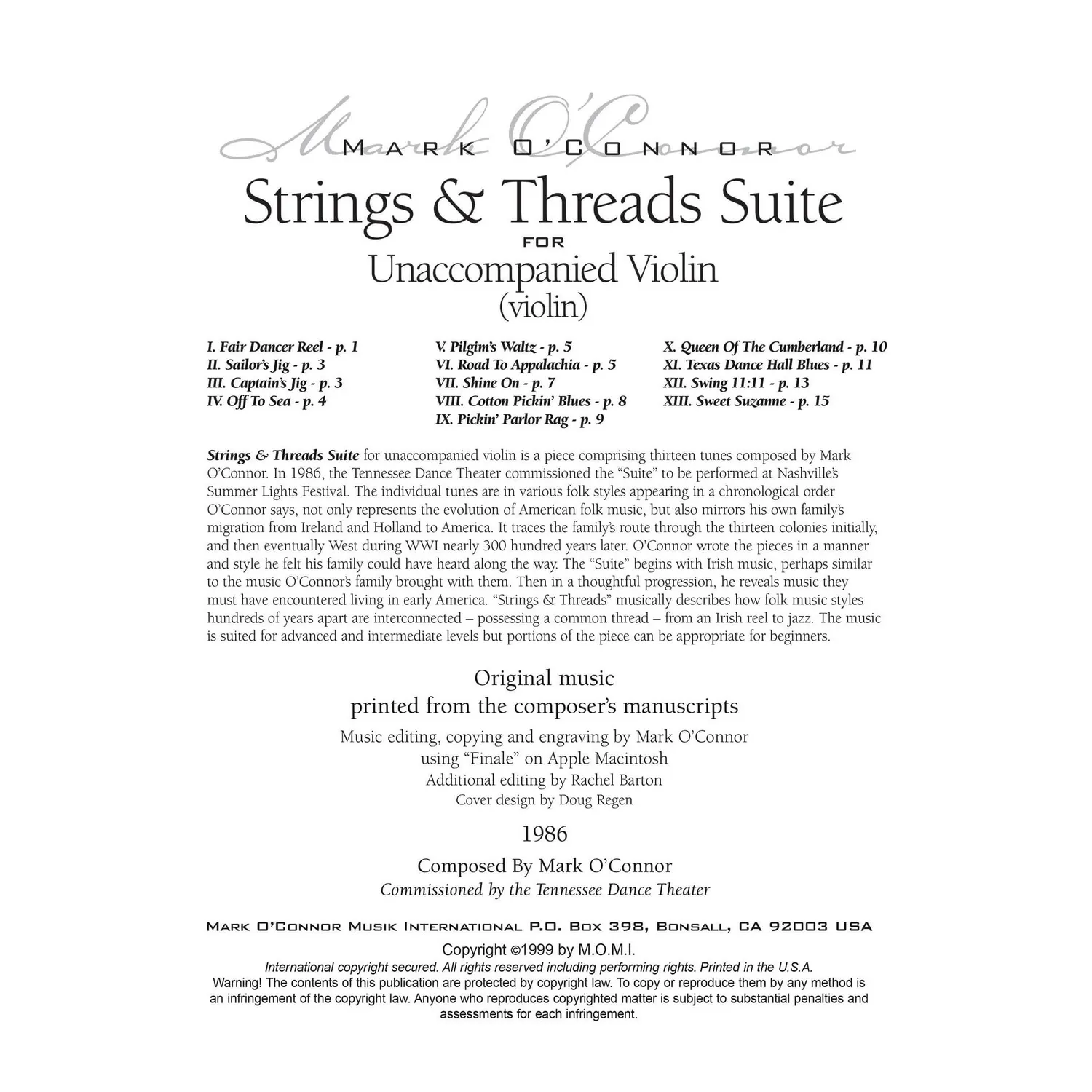 Mark O'Connor Strings Threads Suite Violine Noten Download