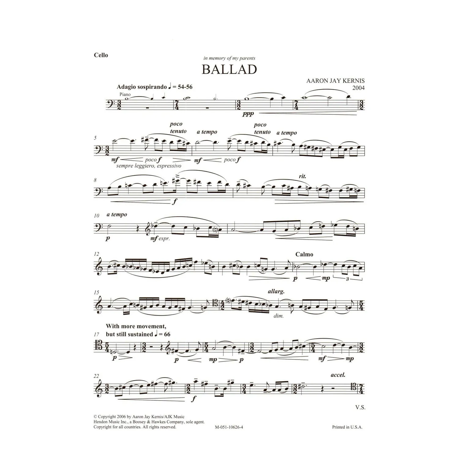 Boosey & Hawkes Kernis Ballad Cello Noten Cello Klavier