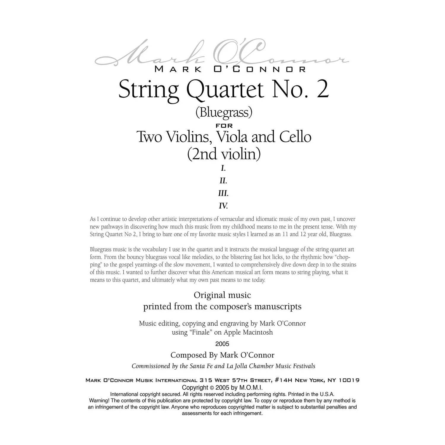 Mark O'Connor String Quartet No.2 Violine 2 Noten Download