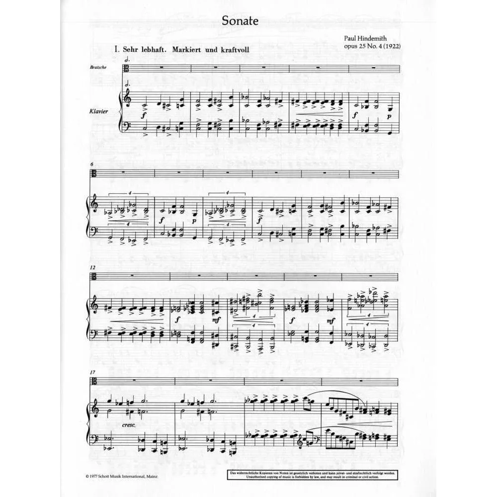 Shar Music Hindemith Sonate Op. 25 Nr. 4 Noten für Viola und Klavier