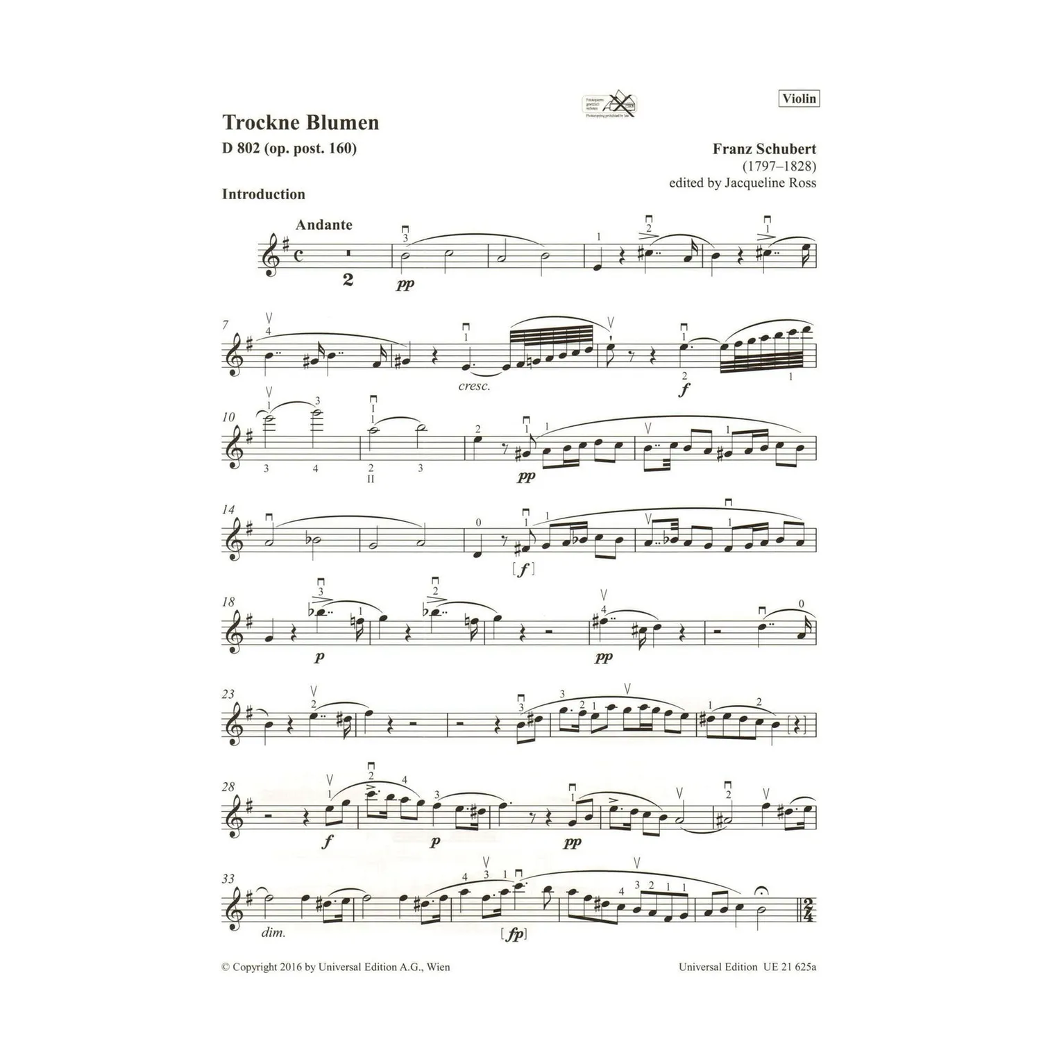 Schubert Trockne Blumen D 802 Violine Klavier