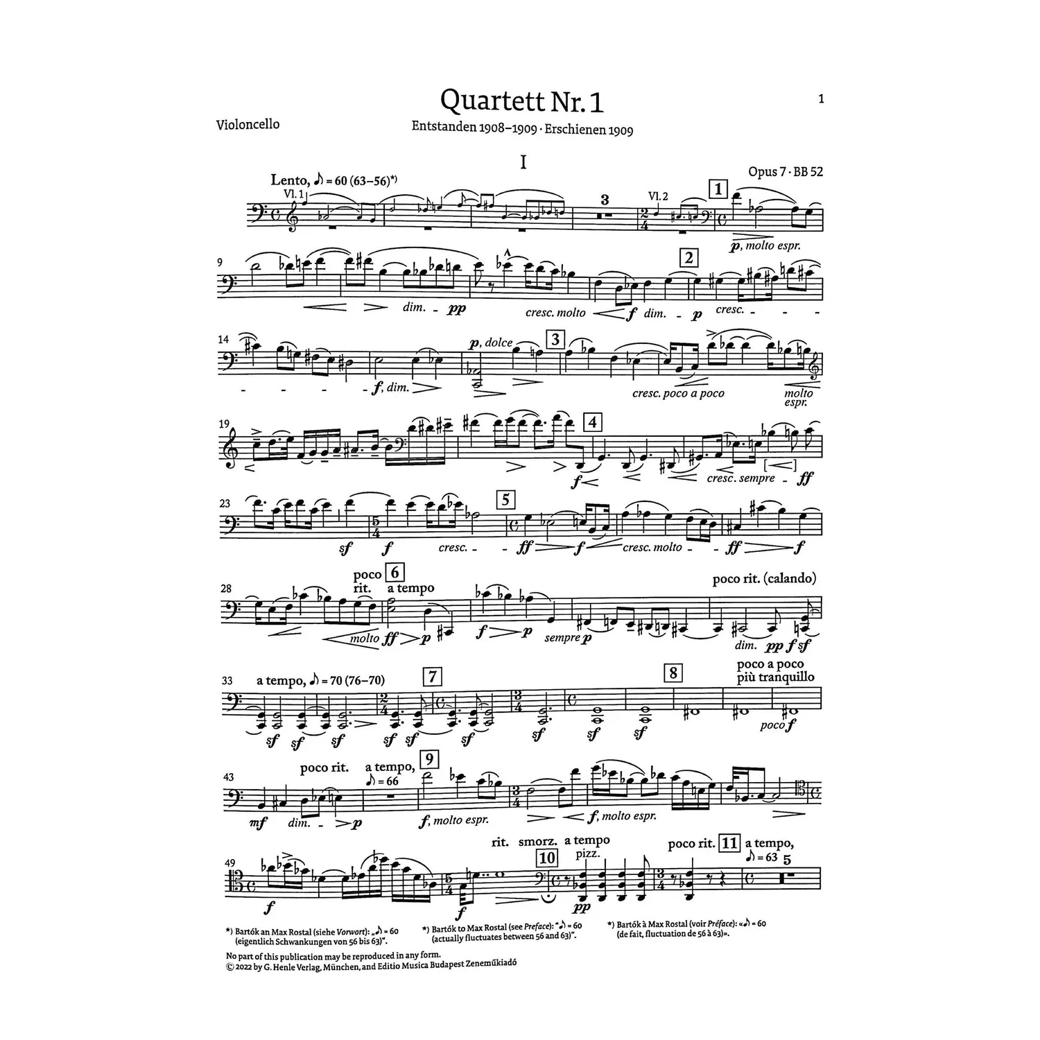 Bartók Streichquartett Nr.1 op.7 Henle Noten
