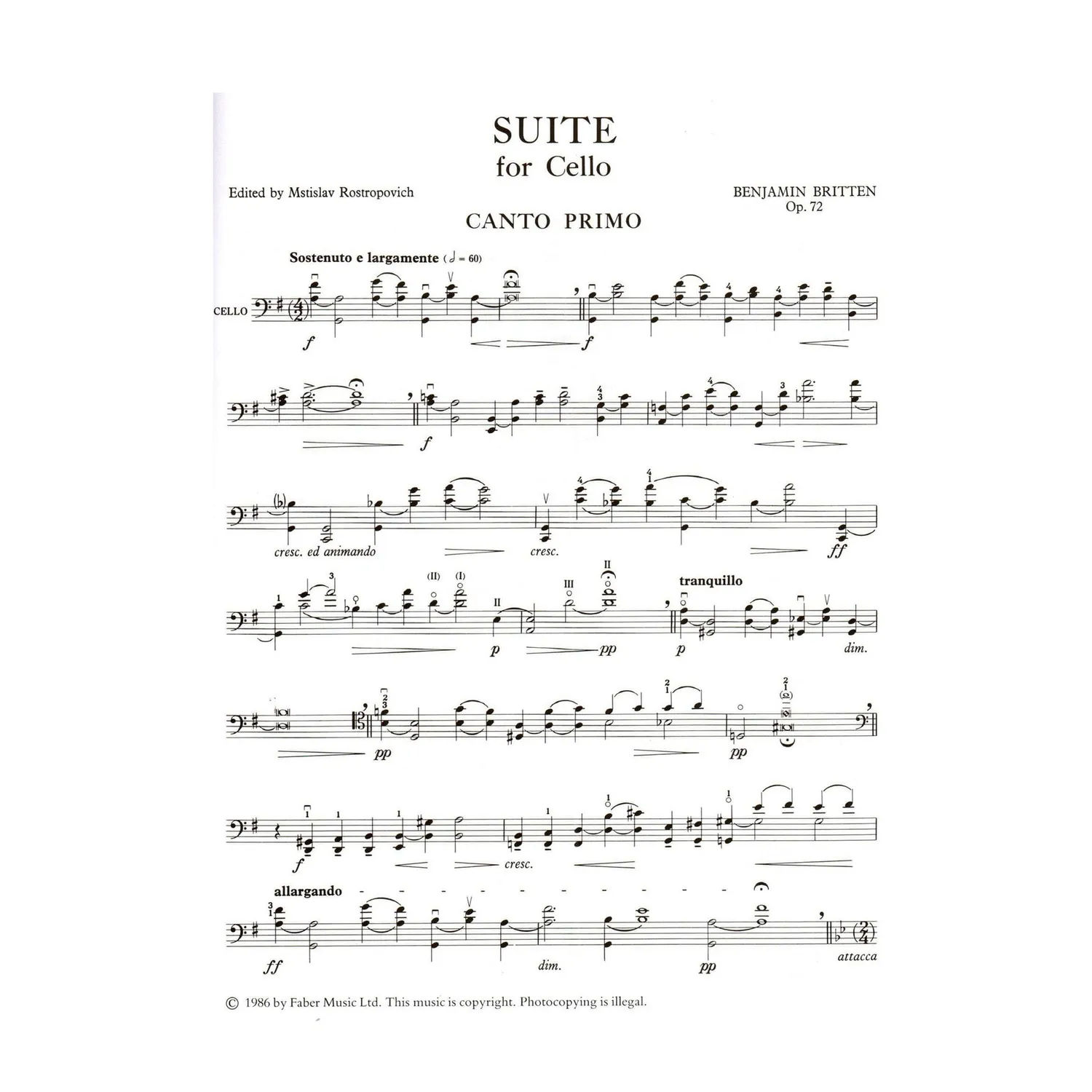 Britten 3 Suiten Op.72 80 87 Cello-Noten Rostropovich