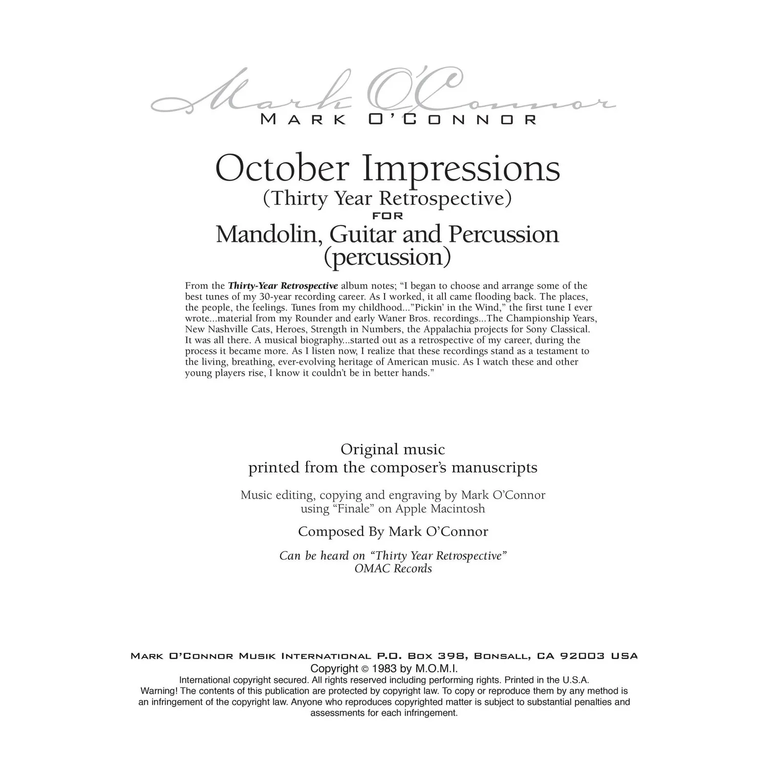 O'Connor October Impressions Percussion-Stimme Noten-Download