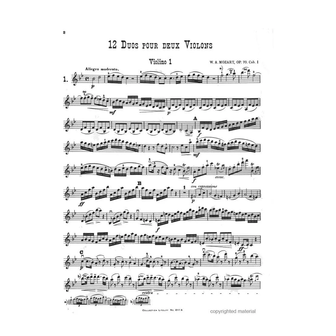 Peters Mozart 12 Duos Op 70 Violinduette Noten Nr. 1-4