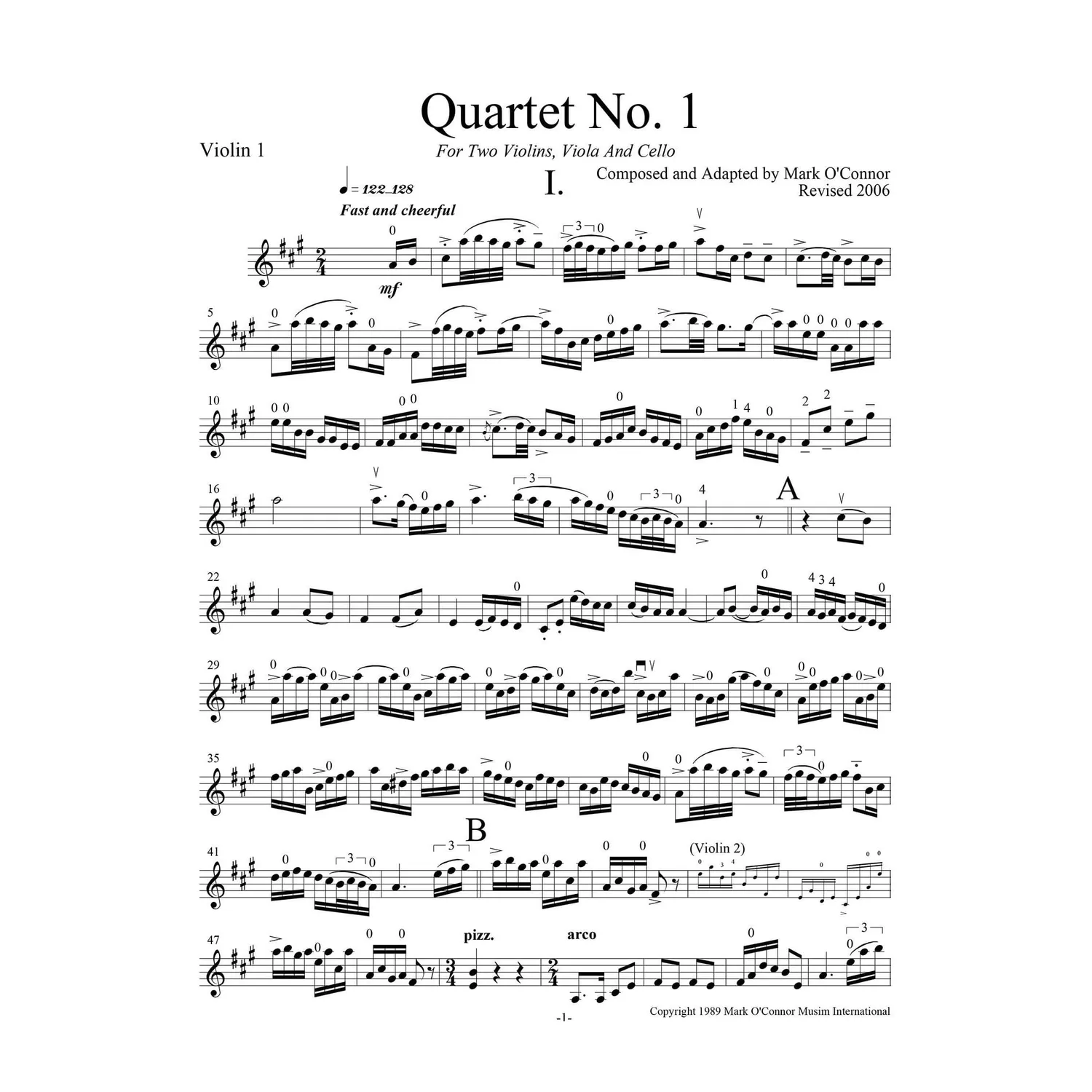 Shar Music O'Connor Quartett Noten Violine 1 Download