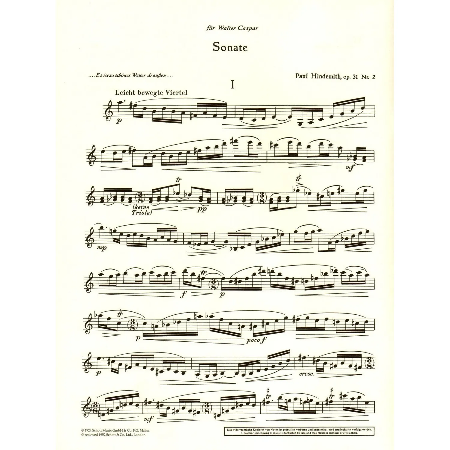 Hindemith Sonate Op.31 Nr.2 Noten Violine Solo Schott