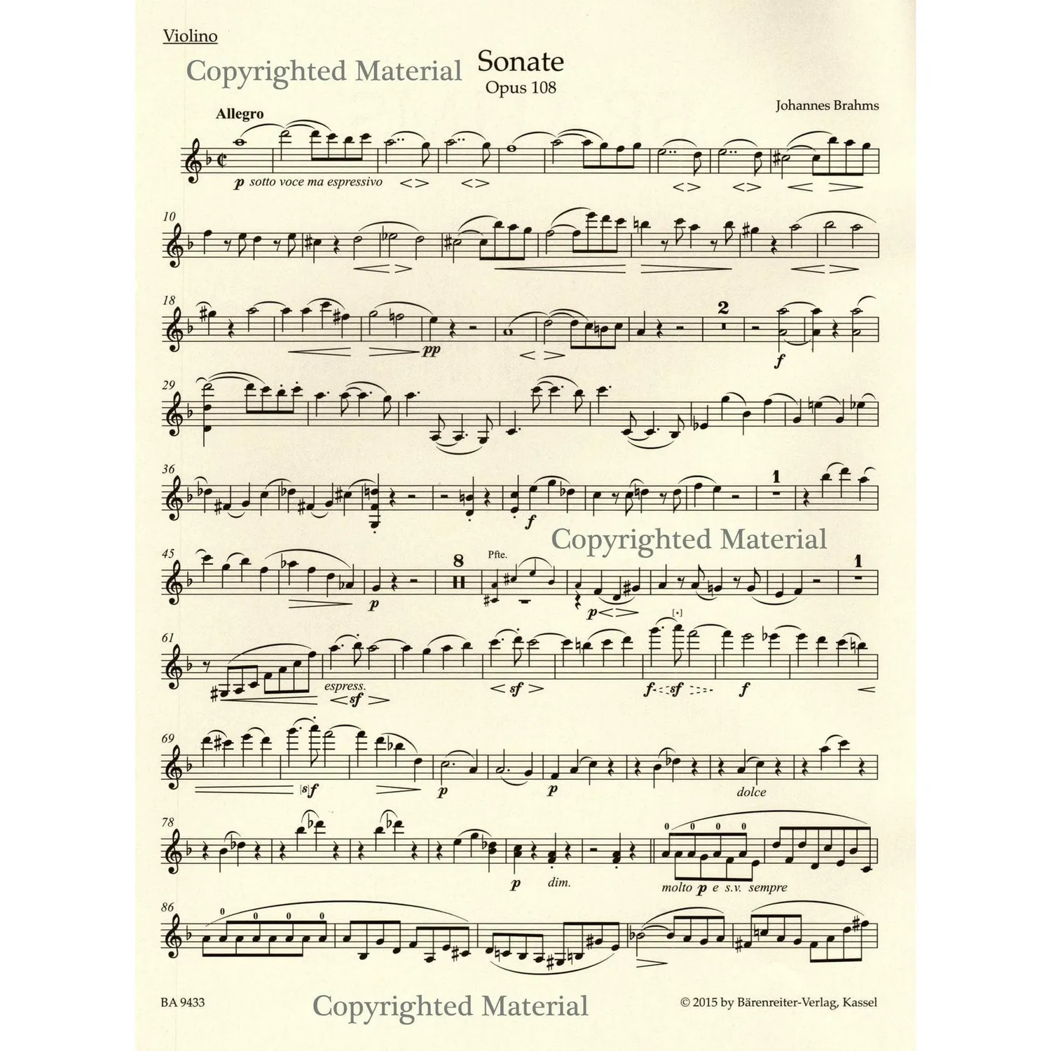 Bärenreiter Brahms Sonate d-Moll Op 108 Noten Violine