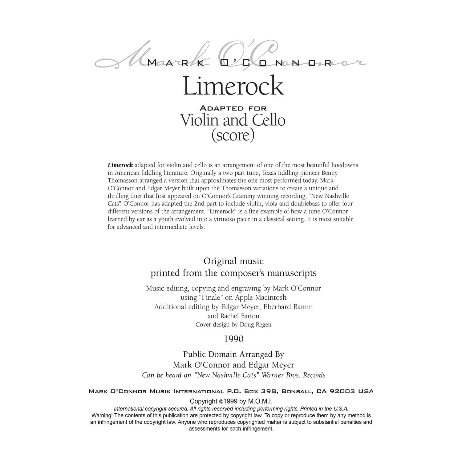 O'Connor Limerock Noten Violine Cello Partitur Download virtuos