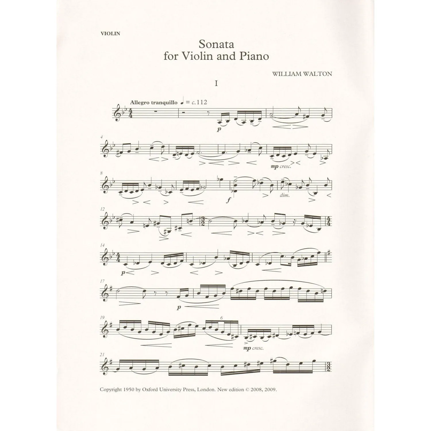 Shar Music Walton Sonata Noten für Violine und Klavier revidierte Ausgabe