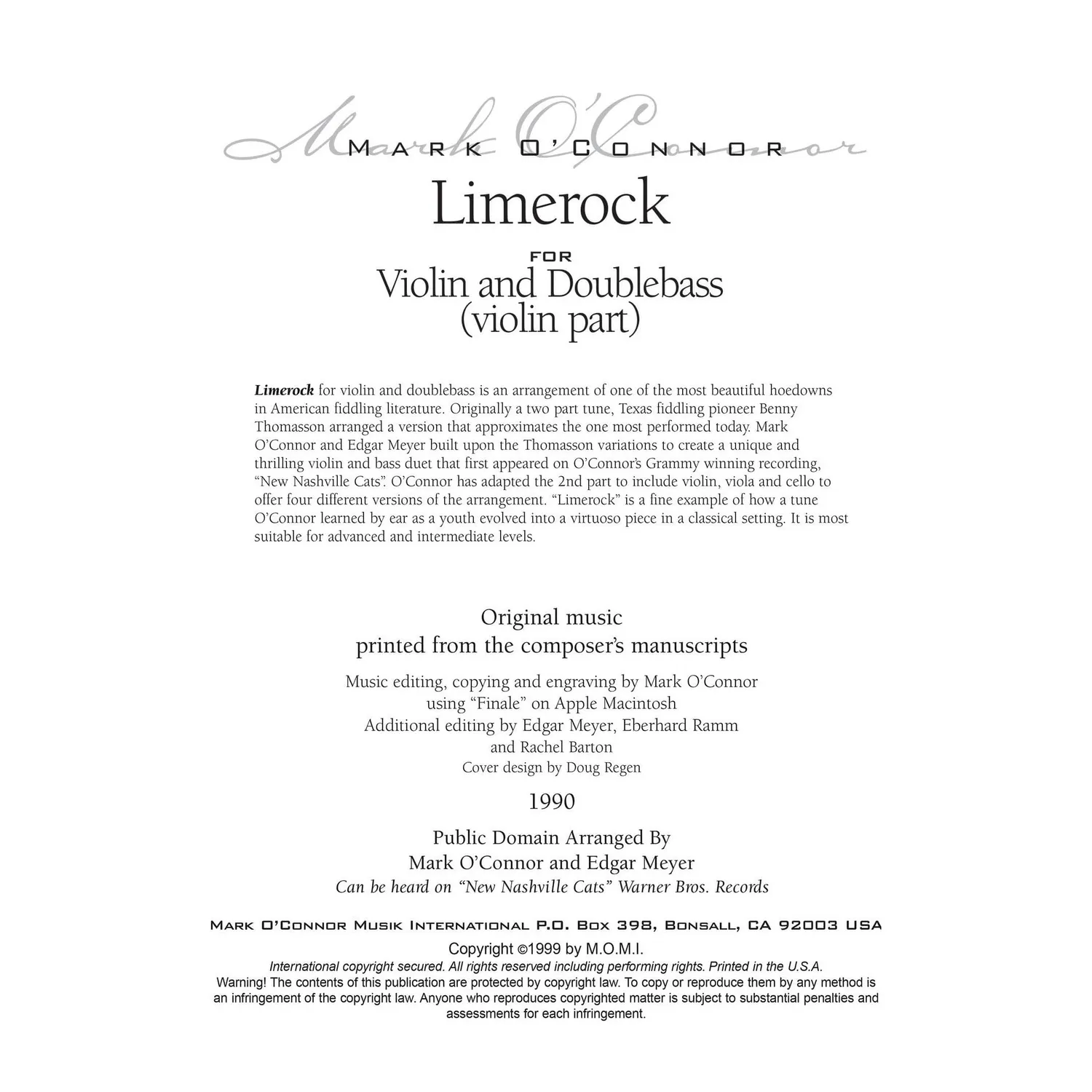 O'Connor Limerock Violine Bass Noten Download