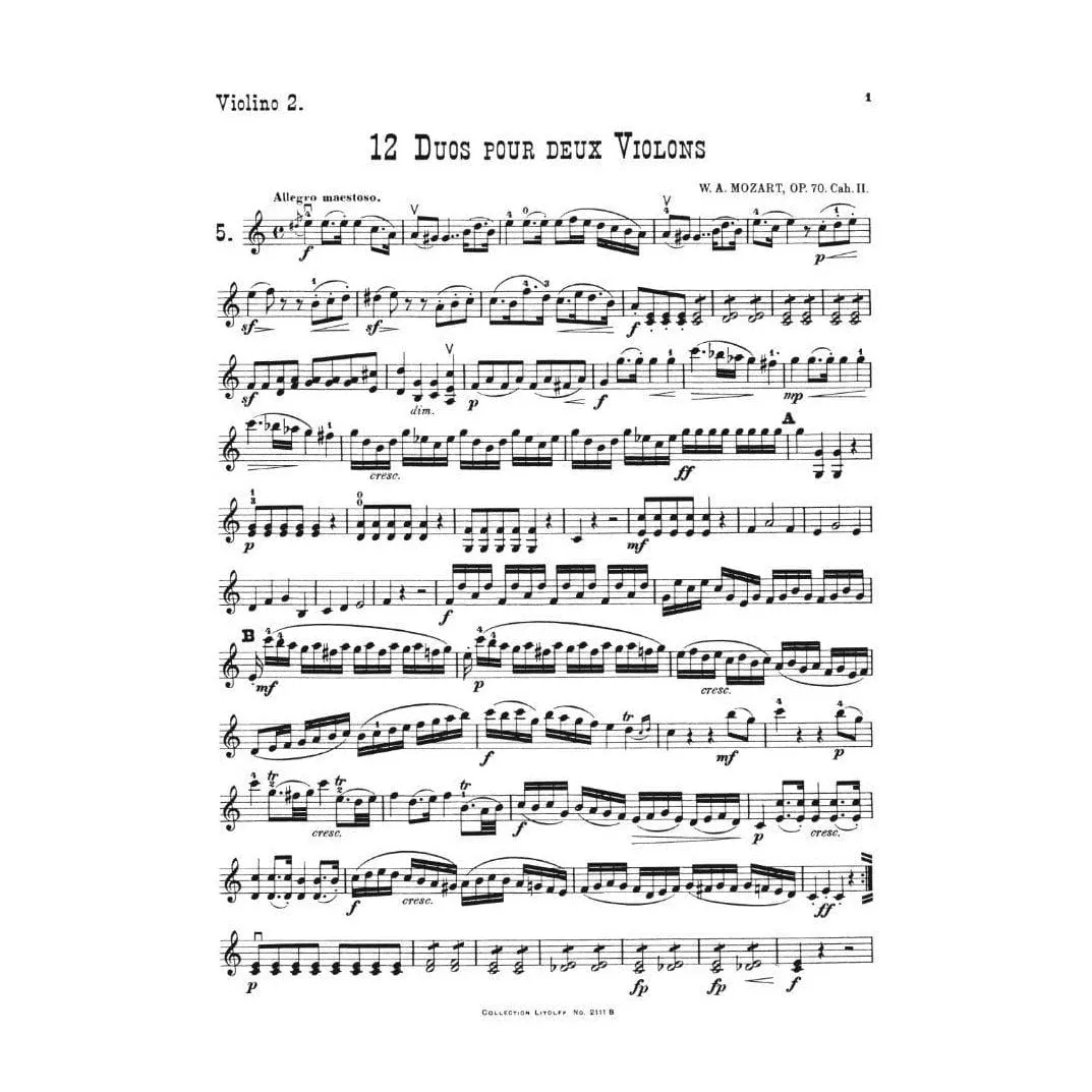 Edition Peters Mozart 12 Duos Op.70 Noten für 2 Violinen Bd.2