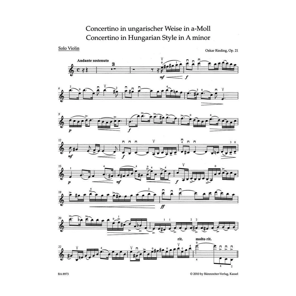 Bärenreiter Rieding Concertino Op 21 Noten Violine