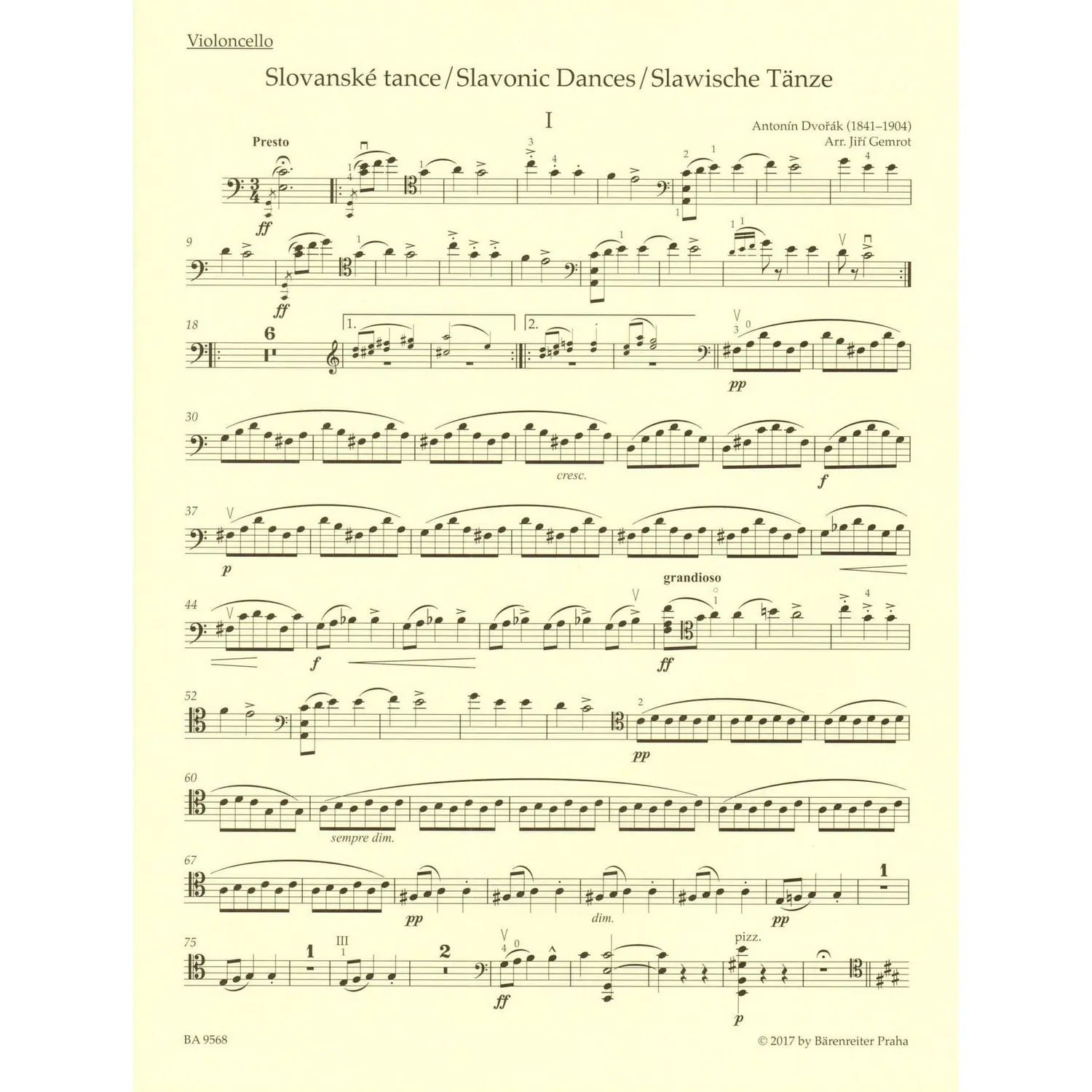 Bärenreiter Dvořák Slawische Tänze Op.46 Cello Klavier