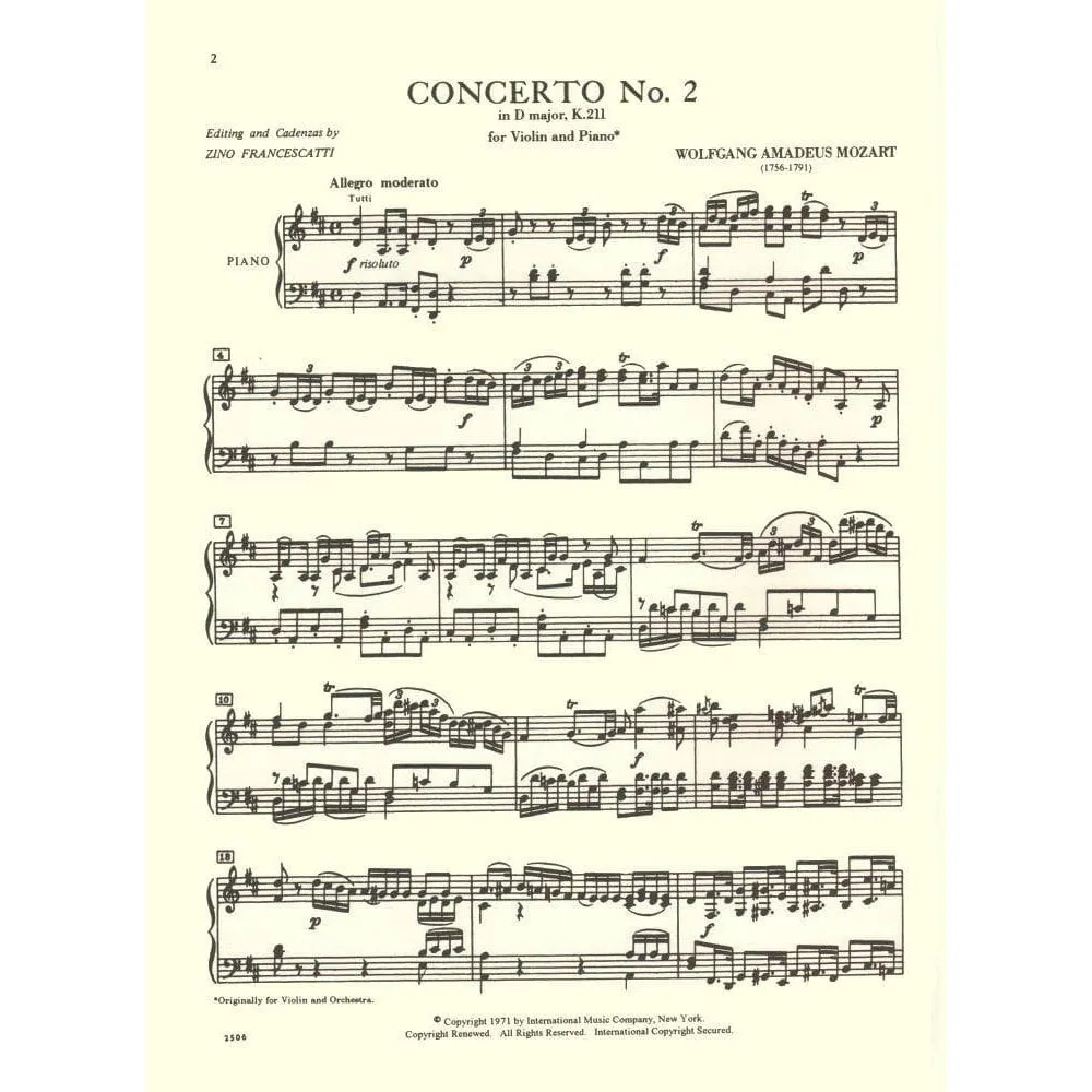 International Mozart K 211 Violine Noten Klavier lyrisch