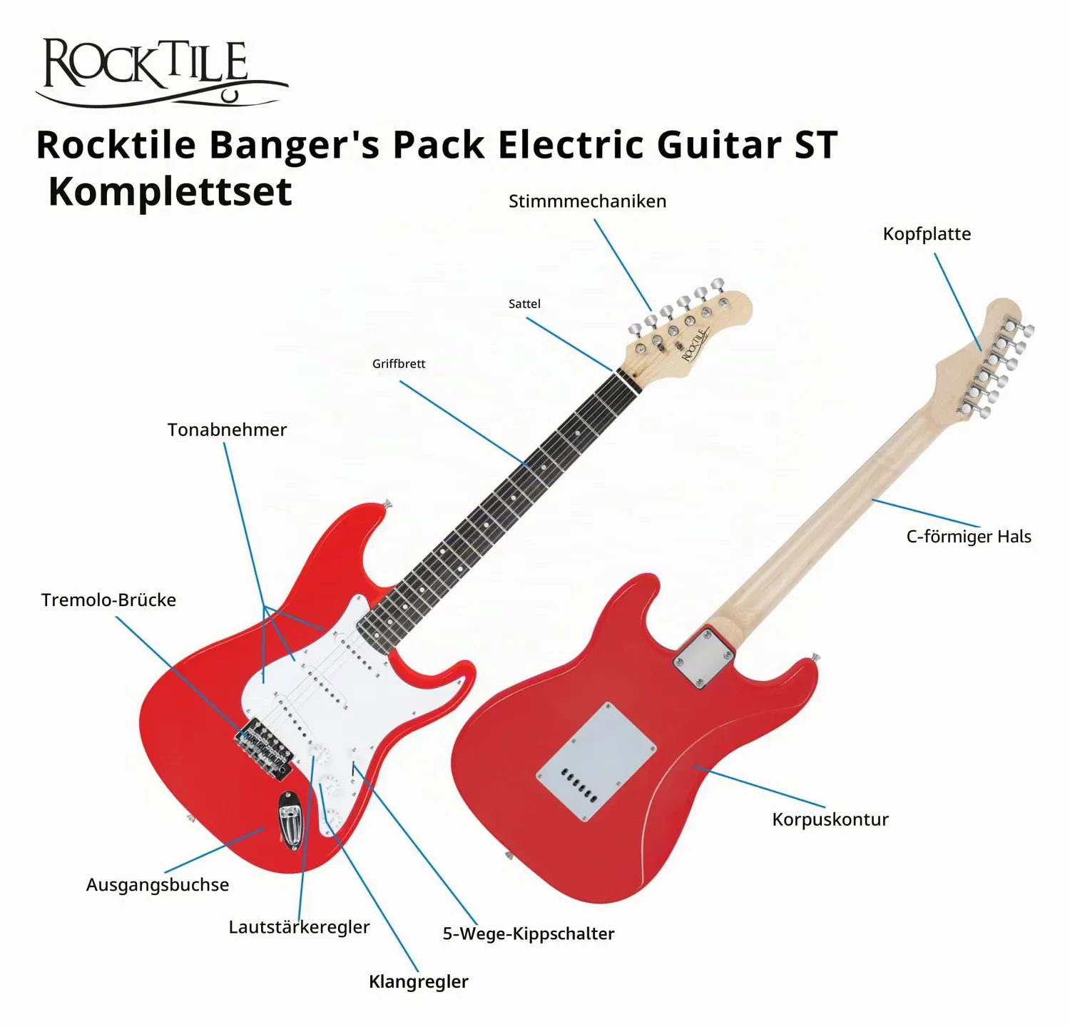 Rocktile Banger's Pack E-Gitarren Set Rot mit Verstärker