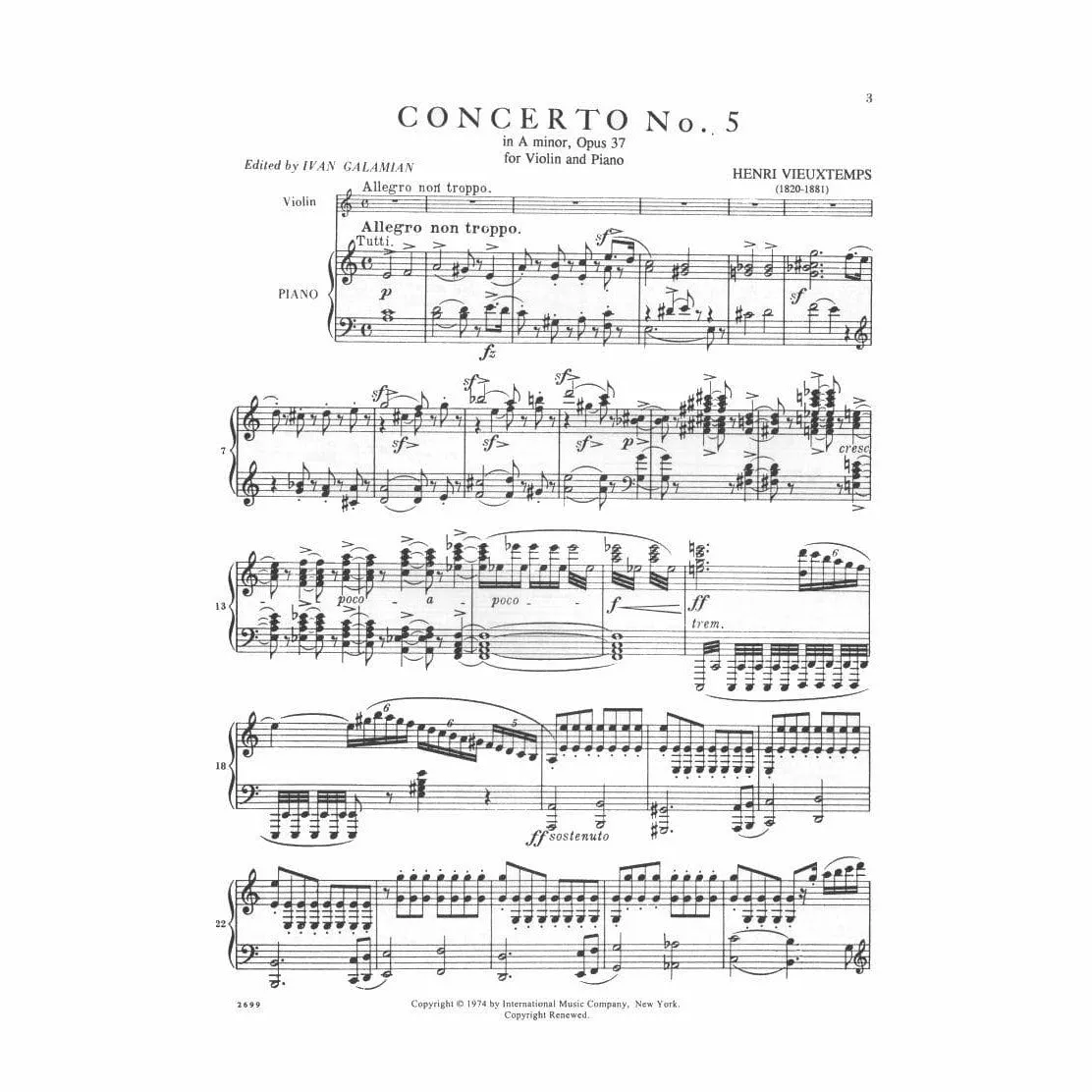 International Vieuxtemps Konzert Nr. 5 Noten Violine Klavier a-Moll