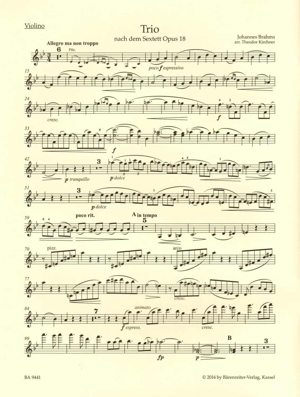 Bärenreiter Brahms Trio Op.18 Noten Violine Cello Klavier