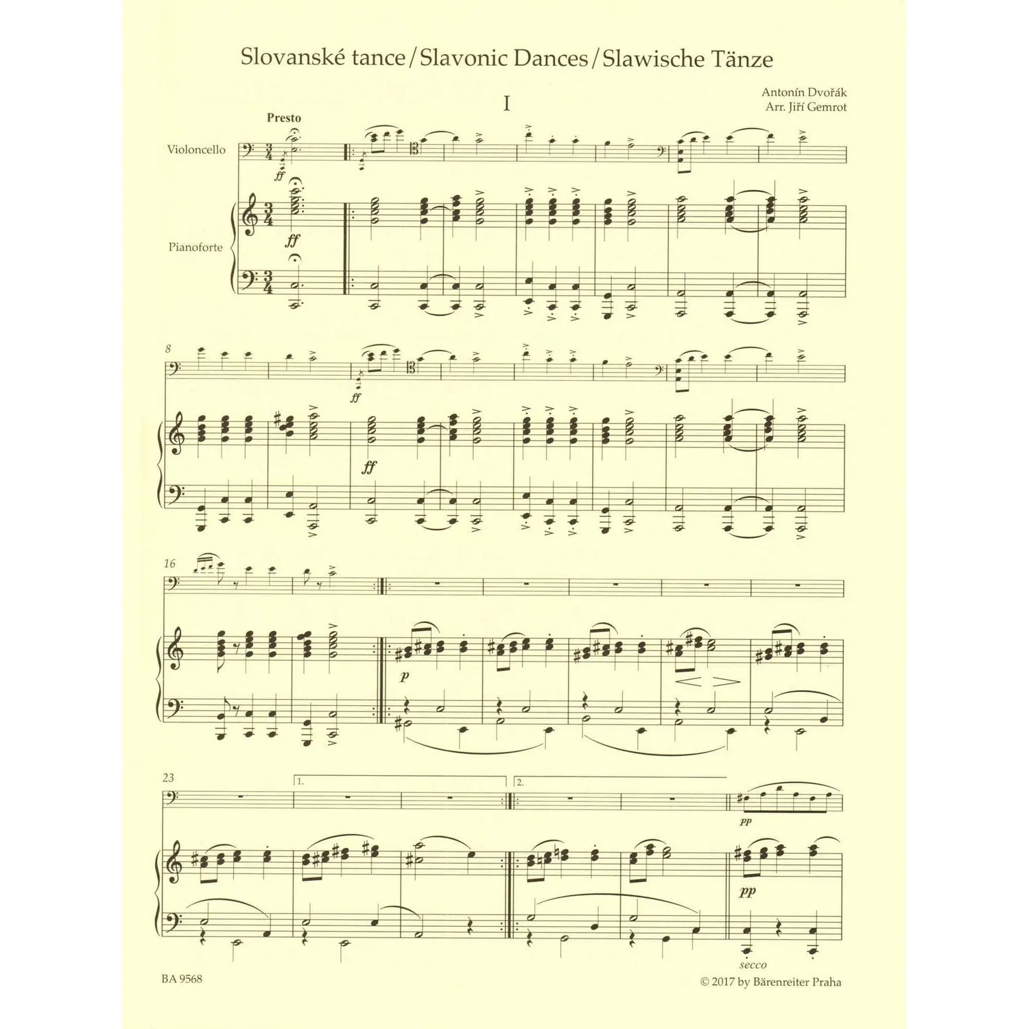 Bärenreiter Dvořák Slawische Tänze Op.46 Cello Klavier