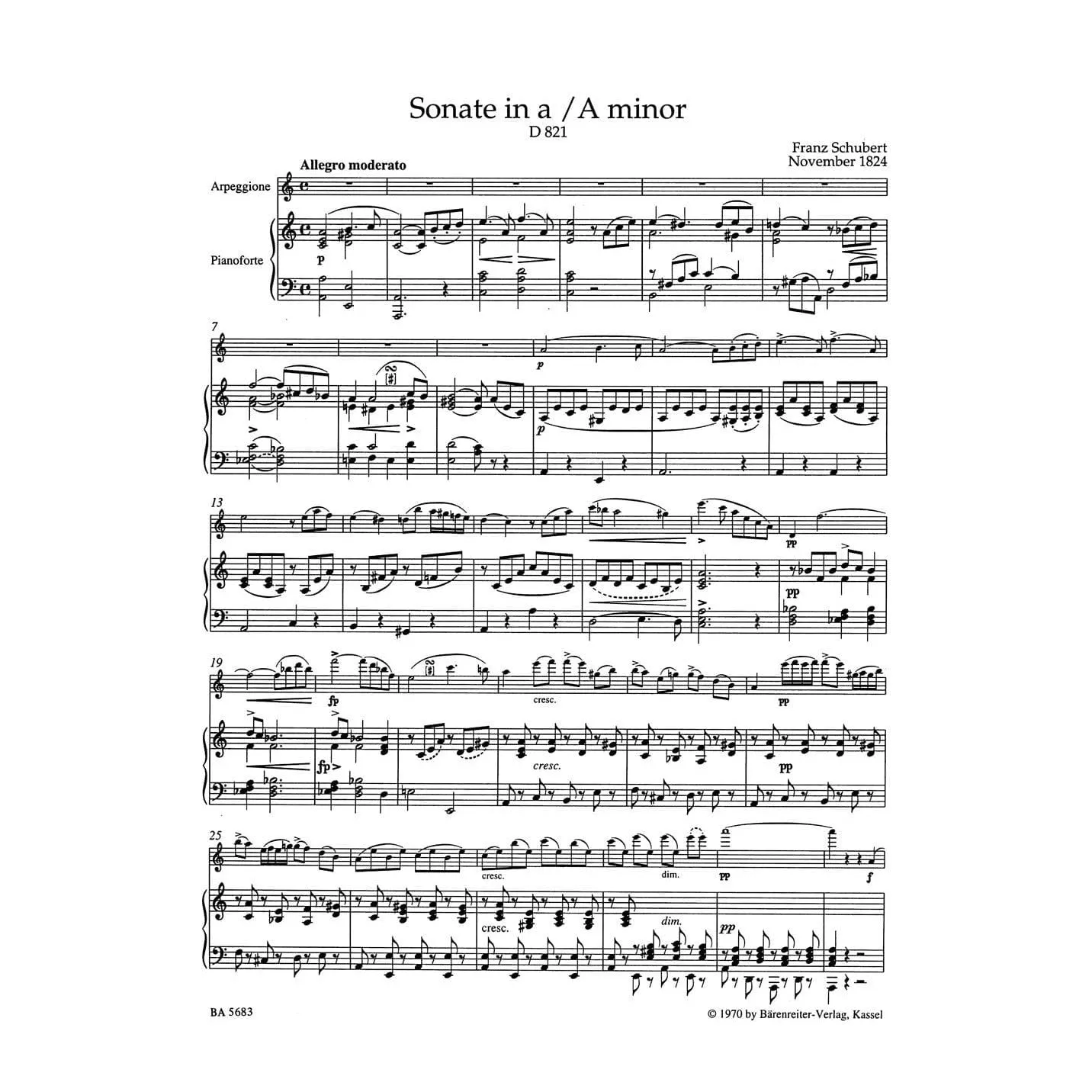 Bärenreiter Schubert Sonate a-moll D 821 Noten Viola Urtext