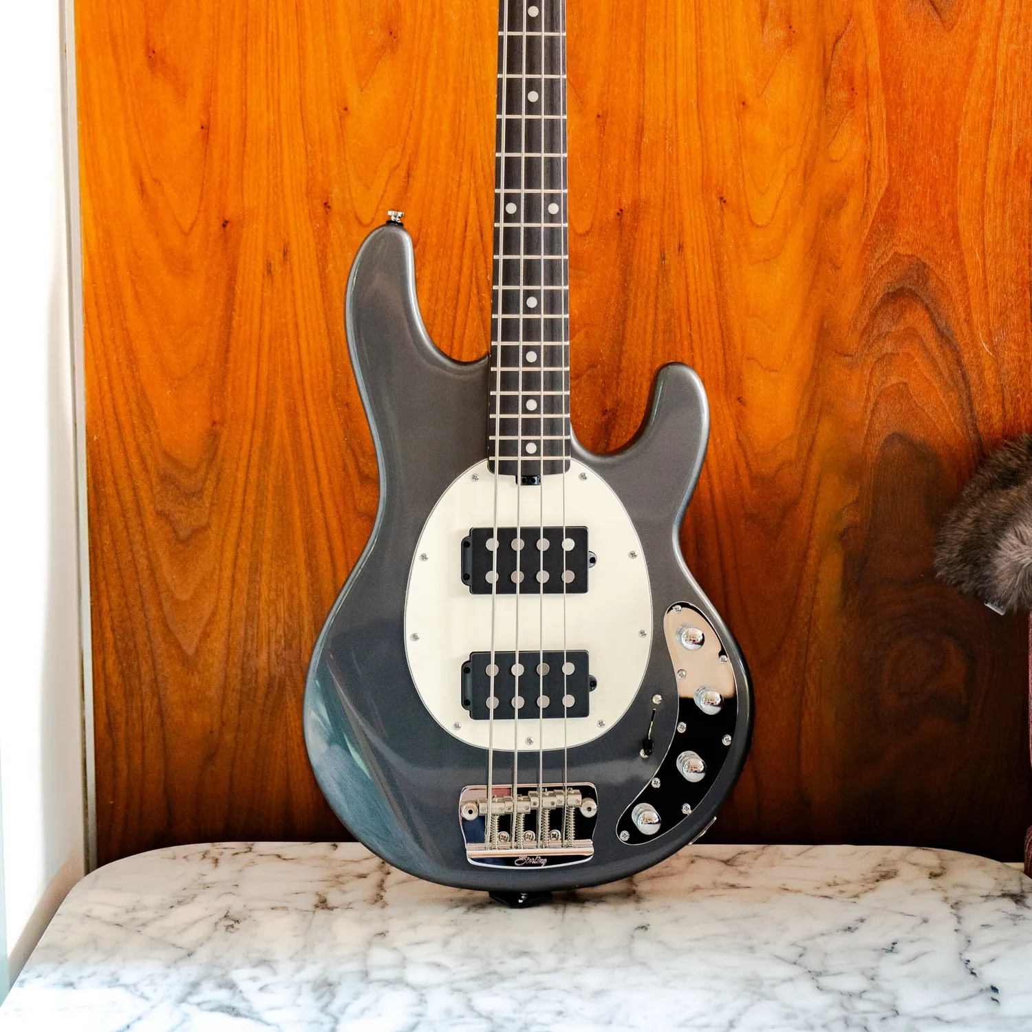 Sterling StingRay RAY34 HH E-Bass Charcoal Frost aktiv