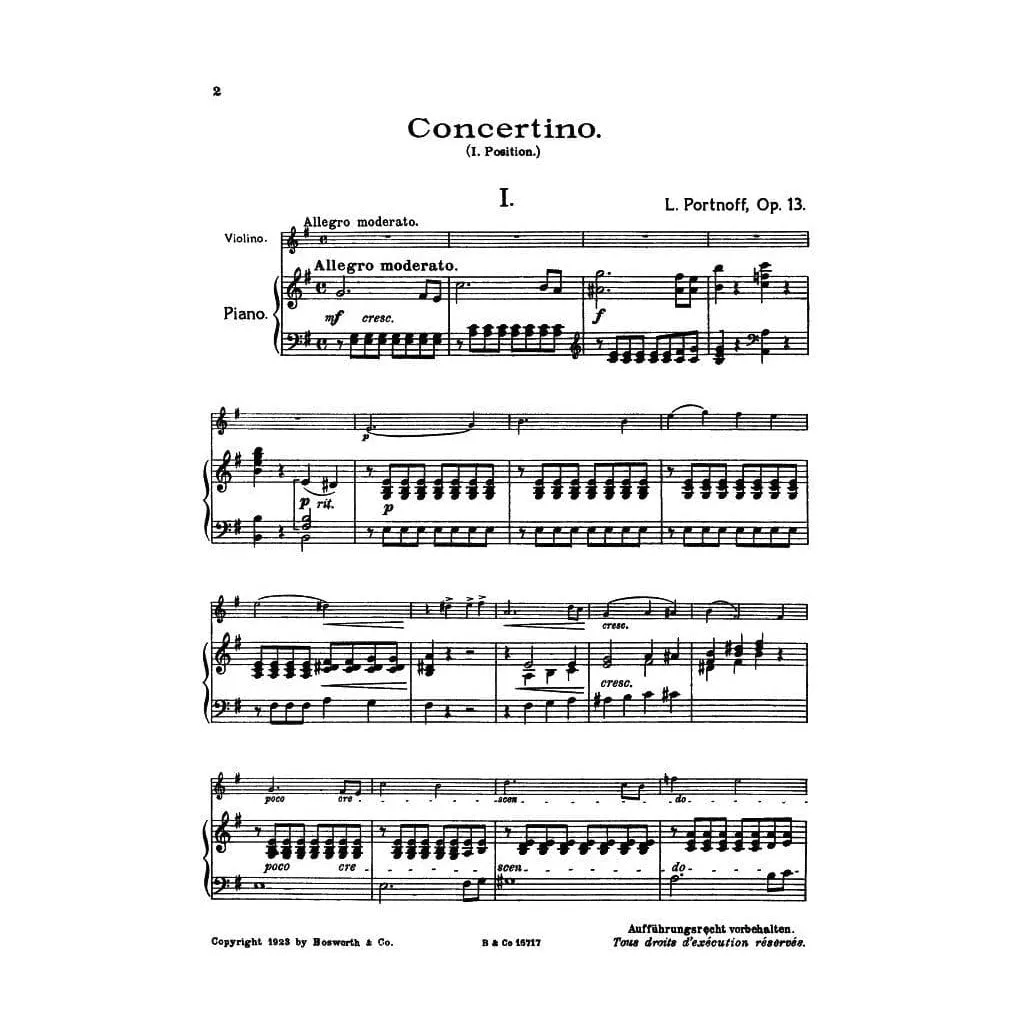 Bosworth Portnoff Concertino e-Moll Op 13 Violinnoten mit Klavier