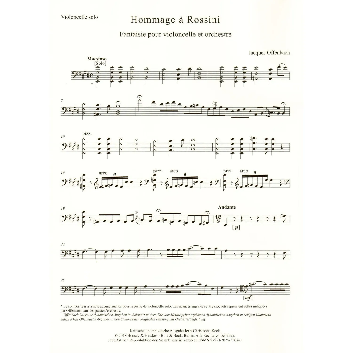Offenbach Hommage a Rossini Cello Klavier Noten Keck