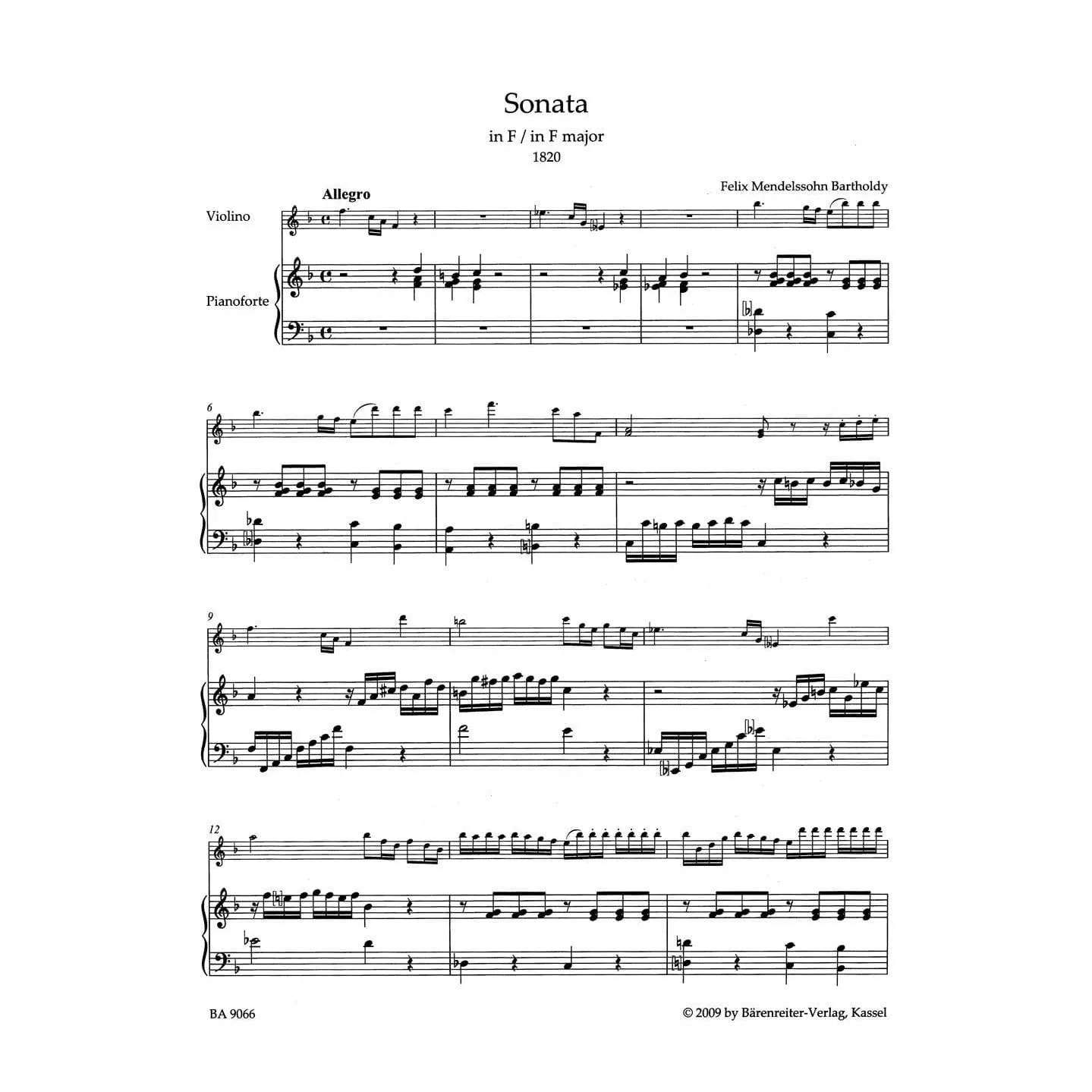 Mendelssohn Violinsonaten Bärenreiter Noten Urtext