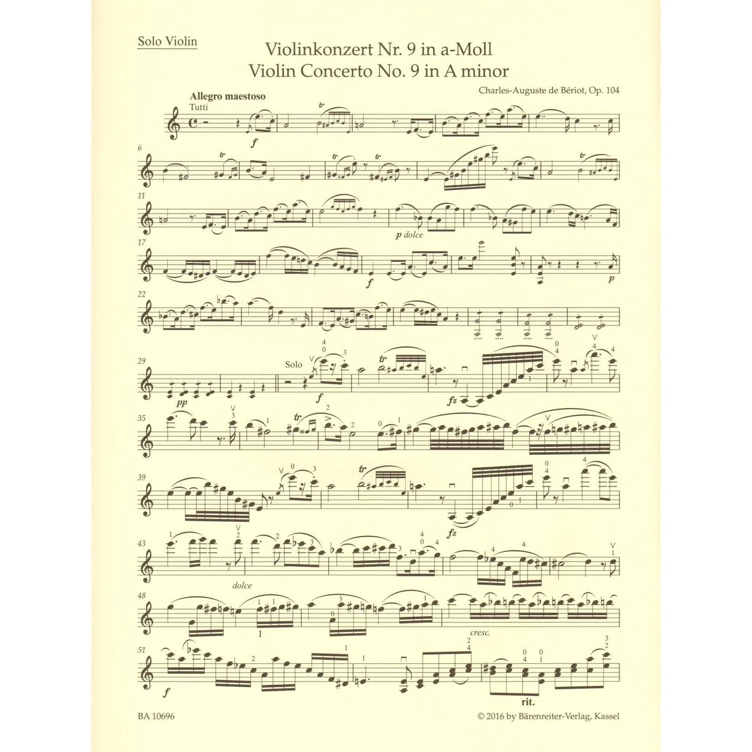 Bärenreiter de Bériot Konzert Nr.9 Op.104 Noten Violine