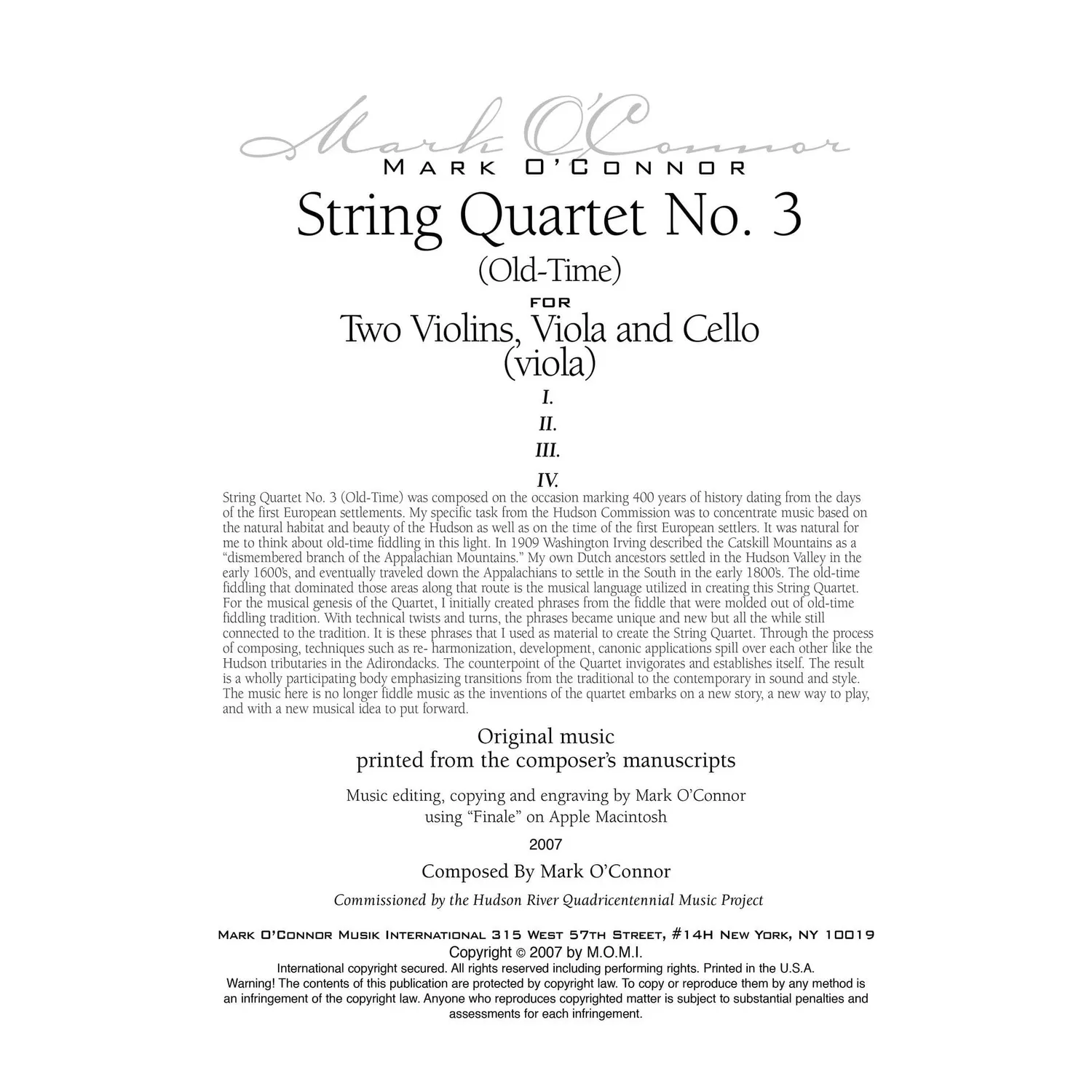 Shar Music O'Connor Quartett Nr. 3 Old-Time Noten Viola Download