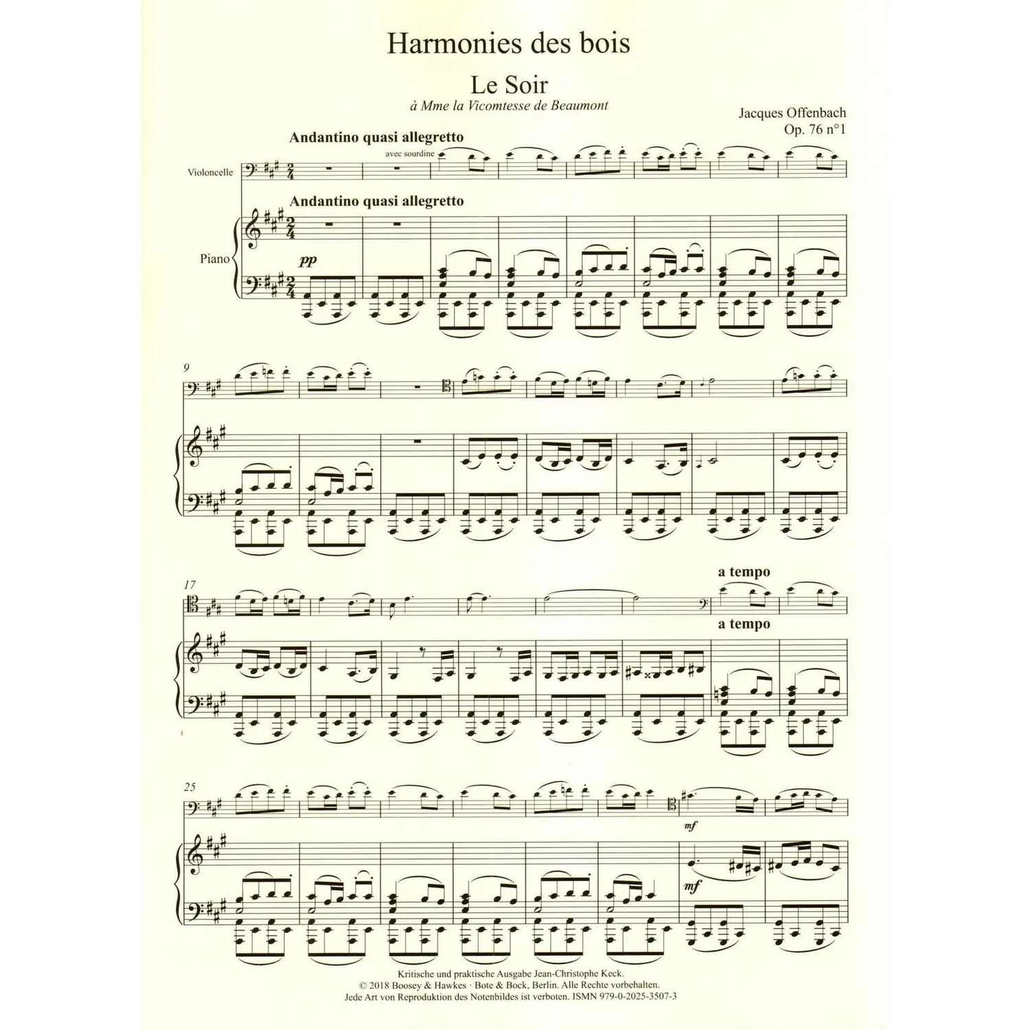 Offenbach Harmonies des bois Noten Cello Klavier Keck